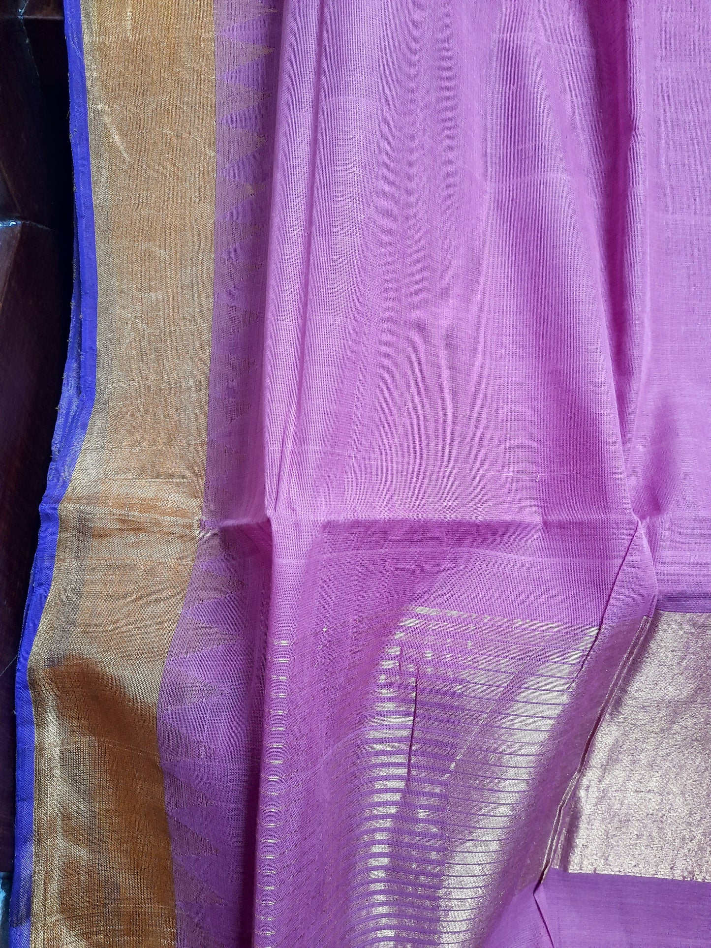 Onion pink with Zari temple border Ponduru Handspun Handwoven cotton Saree