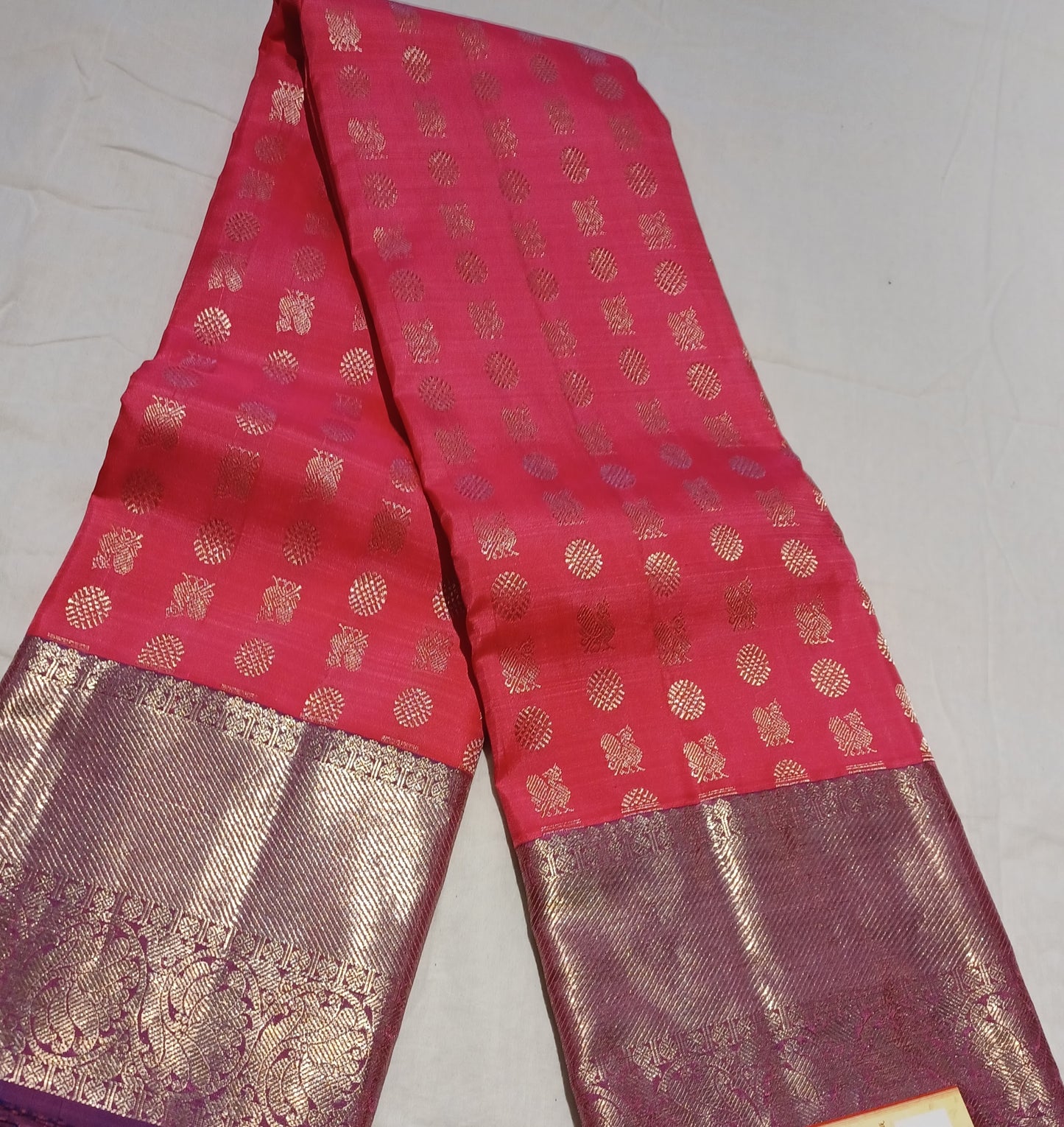 Bubblegum Pink with Purple border Kanchi Pure Silk Saree