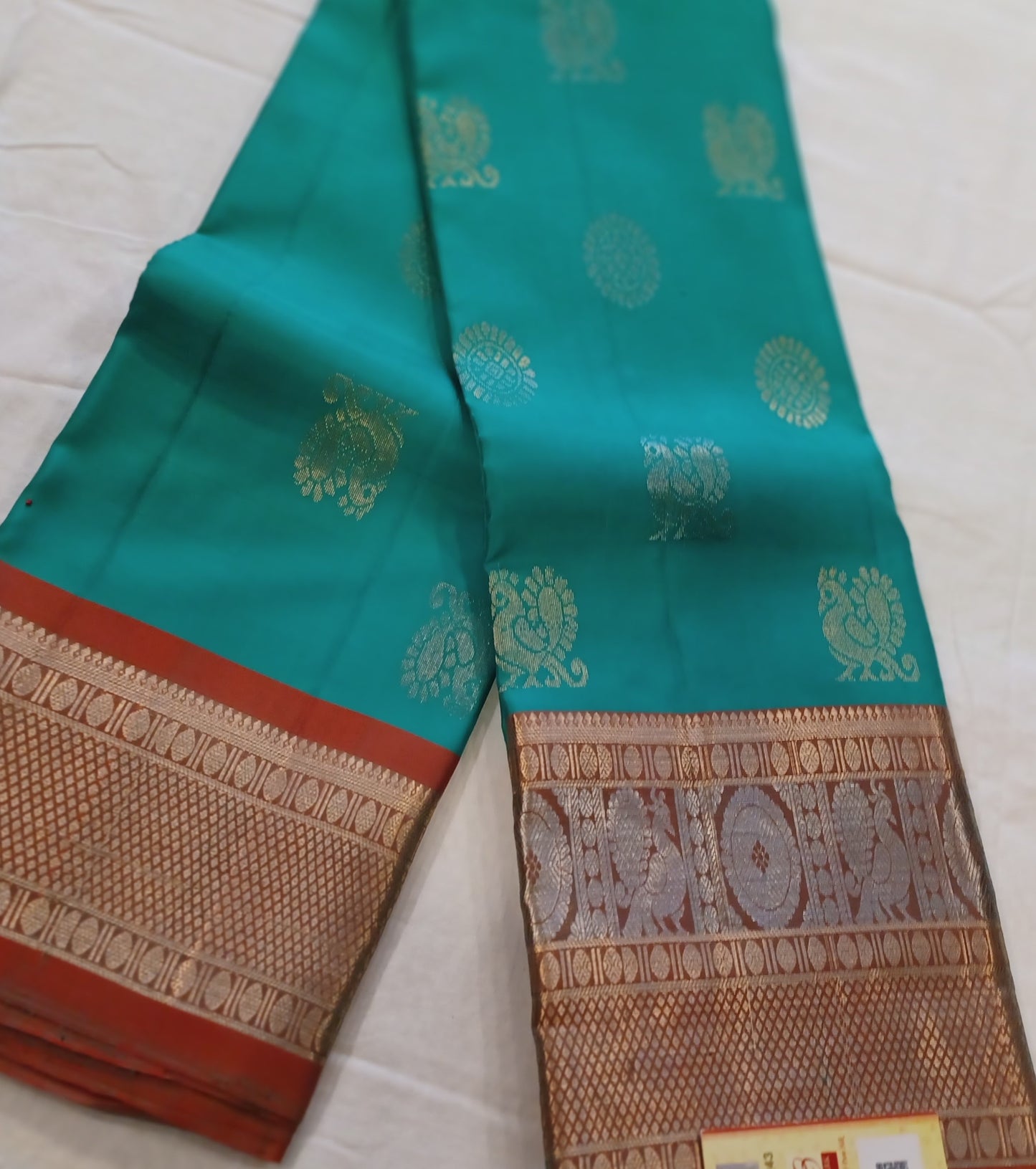 Rama Green with Red border Pure Silk saree