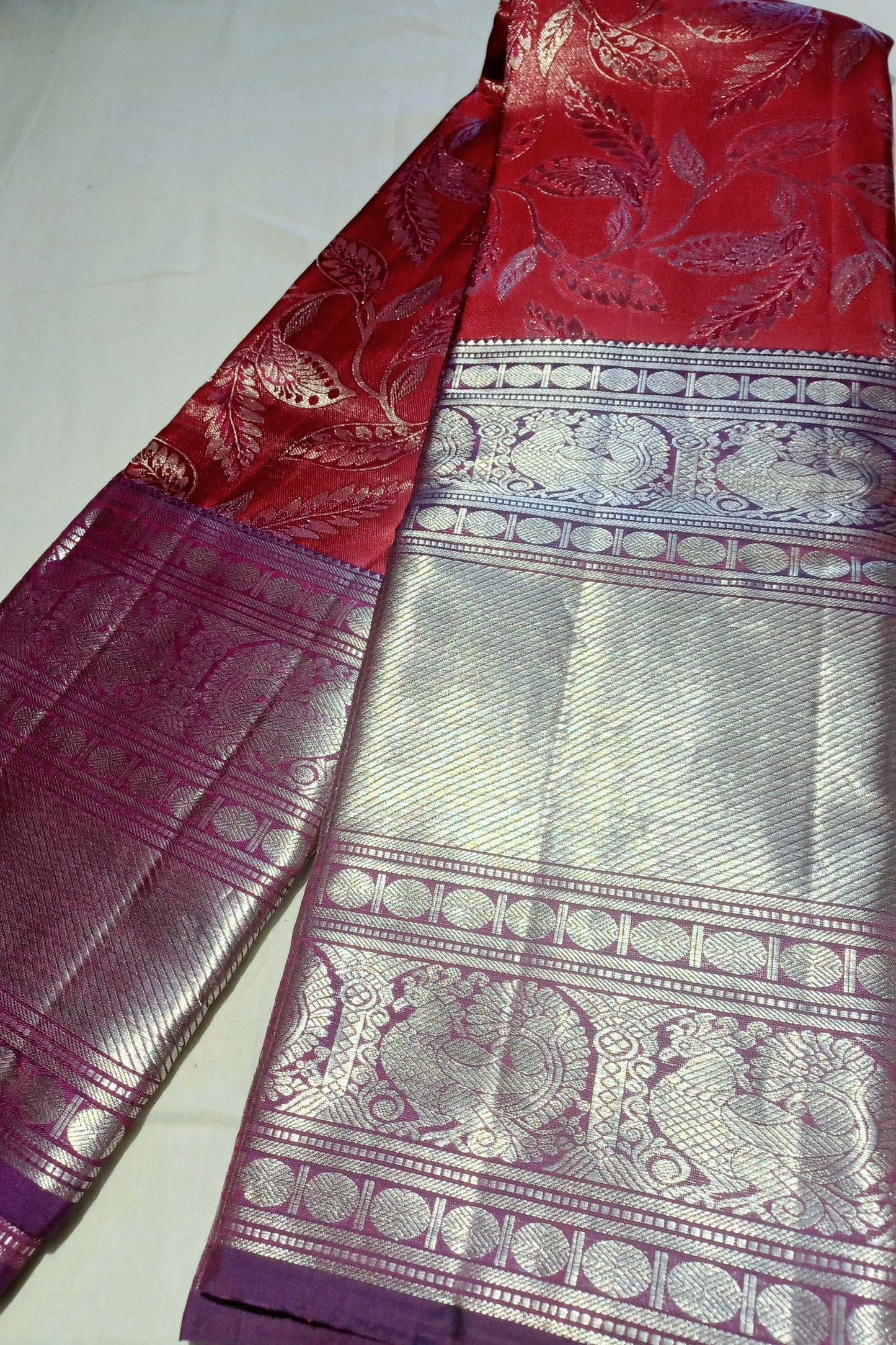 Maroon Red with Purple border Kanchipuram pure silk brocade weave saree