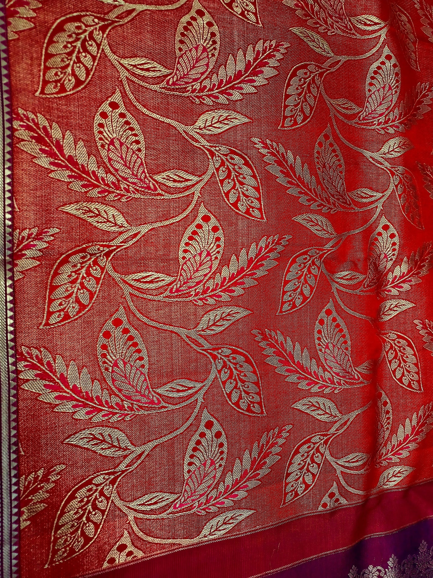 Maroon Red with Purple border Kanchipuram pure silk brocade weave saree