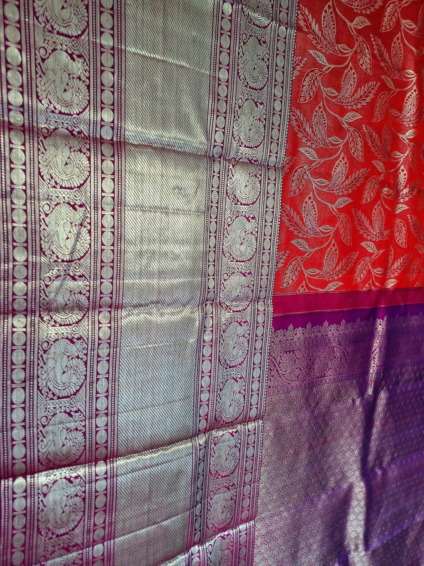 Maroon Red with Purple border Kanchipuram pure silk brocade weave saree