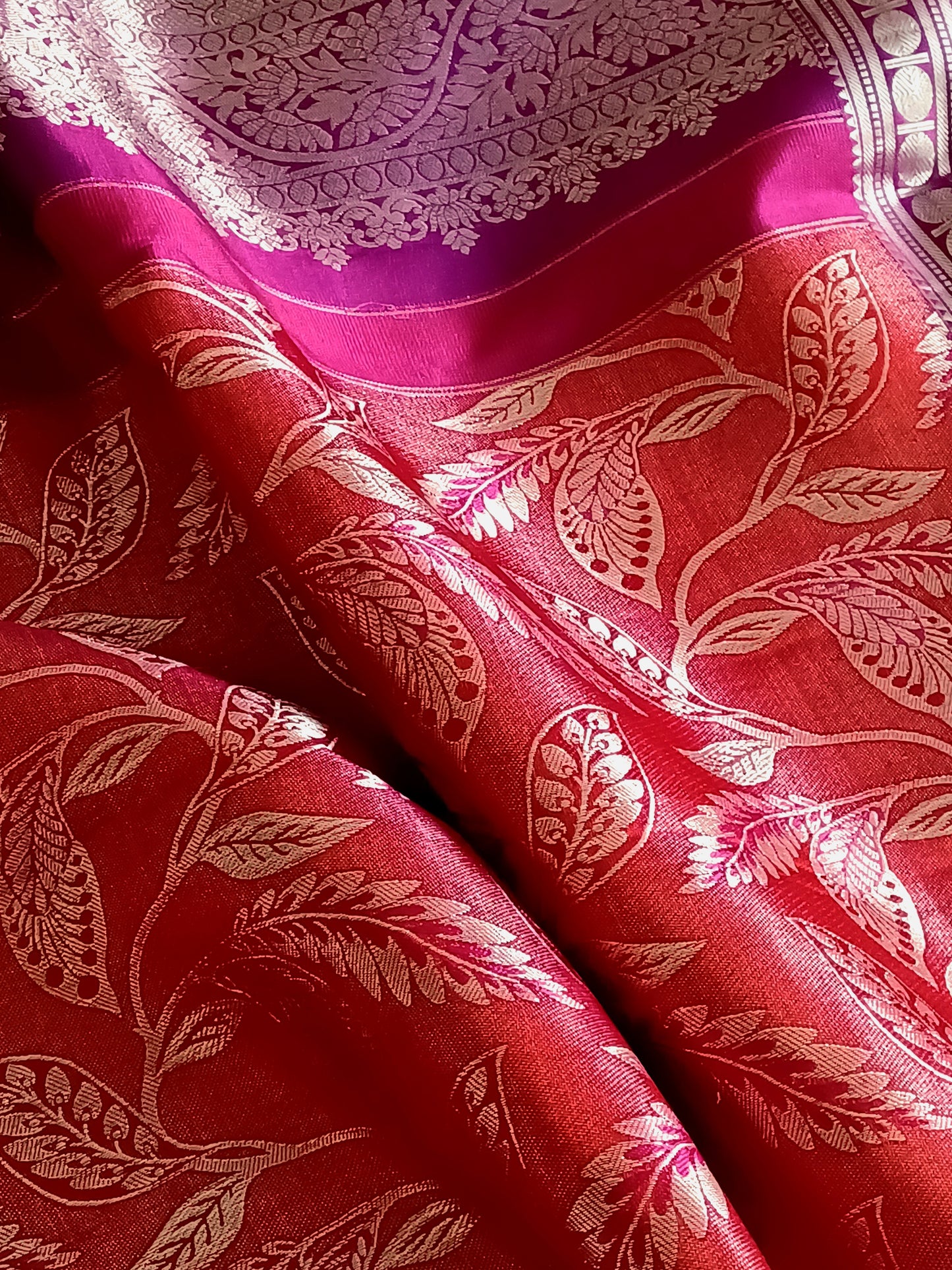 Maroon Red with Purple border Kanchipuram pure silk brocade weave saree