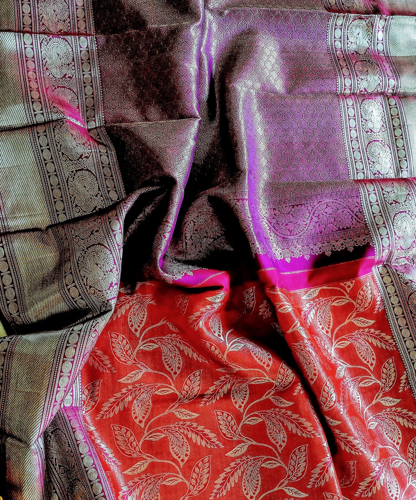 Maroon Red with Purple border Kanchipuram pure silk brocade weave saree