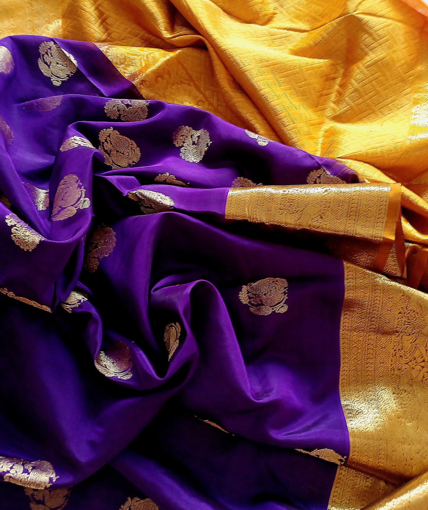 Dark Purple (Jamun) and Golden Yellow border Venkatagiri Pure Silk saree