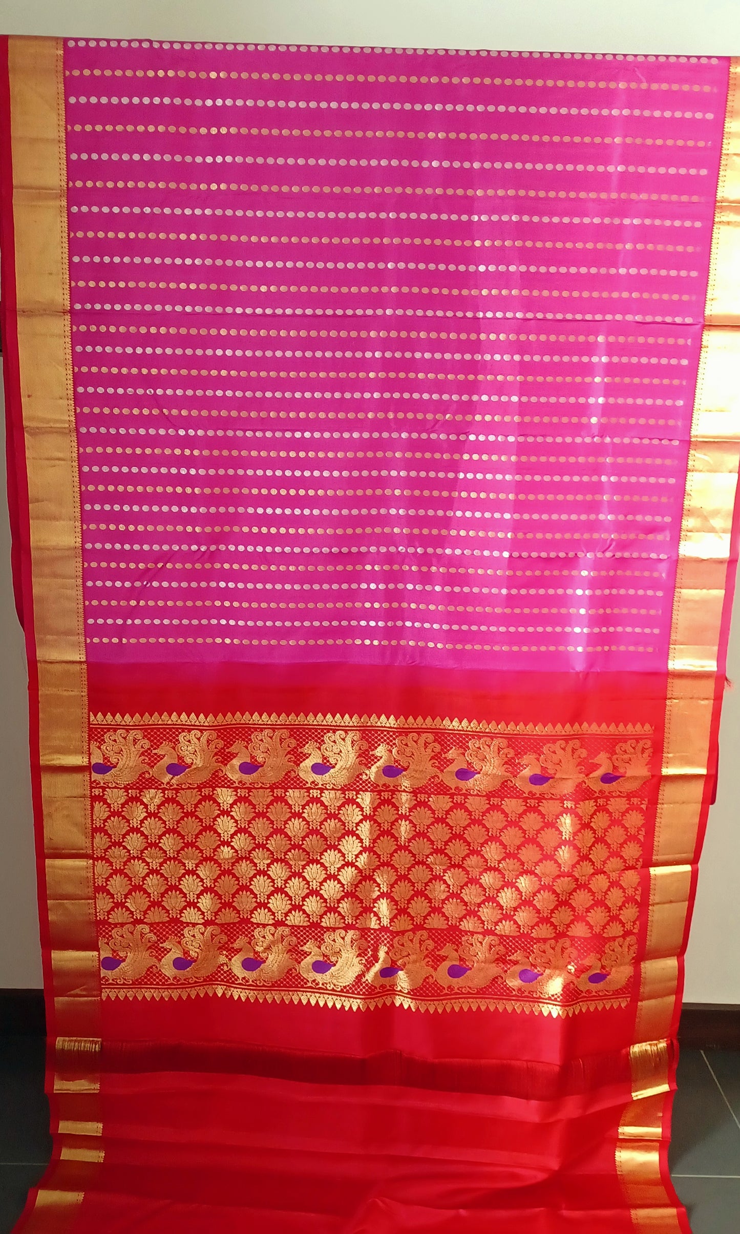 Pink with Chilli Red border Pure Silk saree