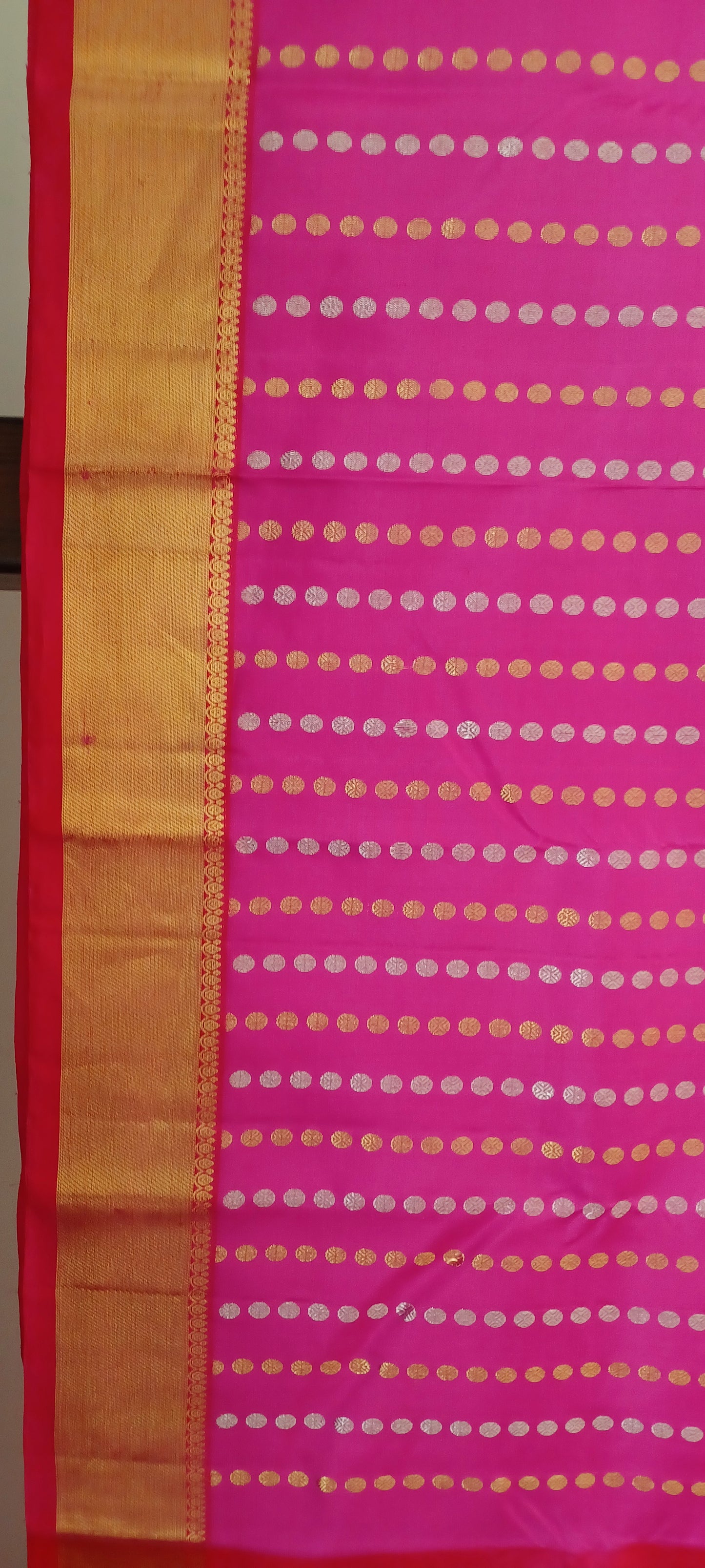Pink with Chilli Red border Pure Silk saree