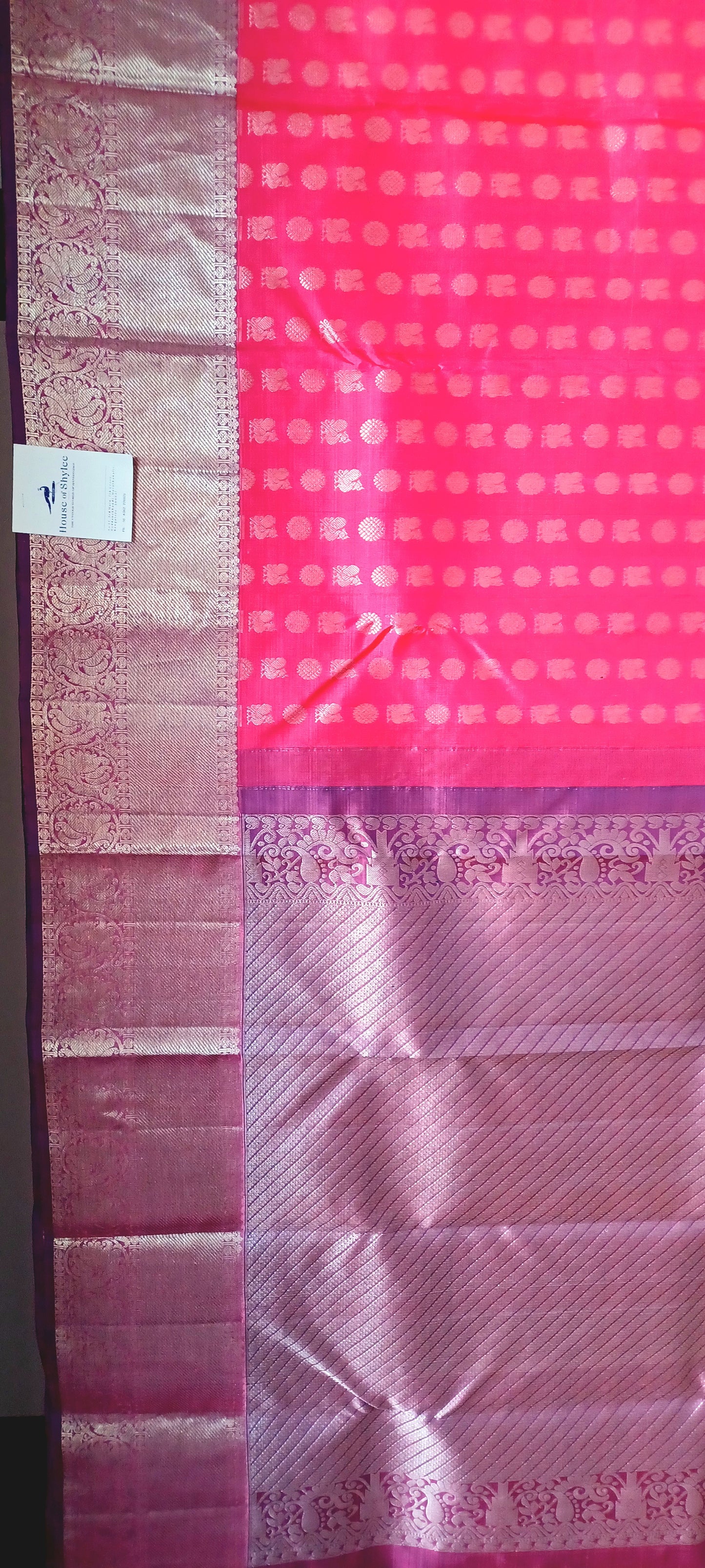 Bubblegum Pink with Purple border Kanchi Pure Silk Saree