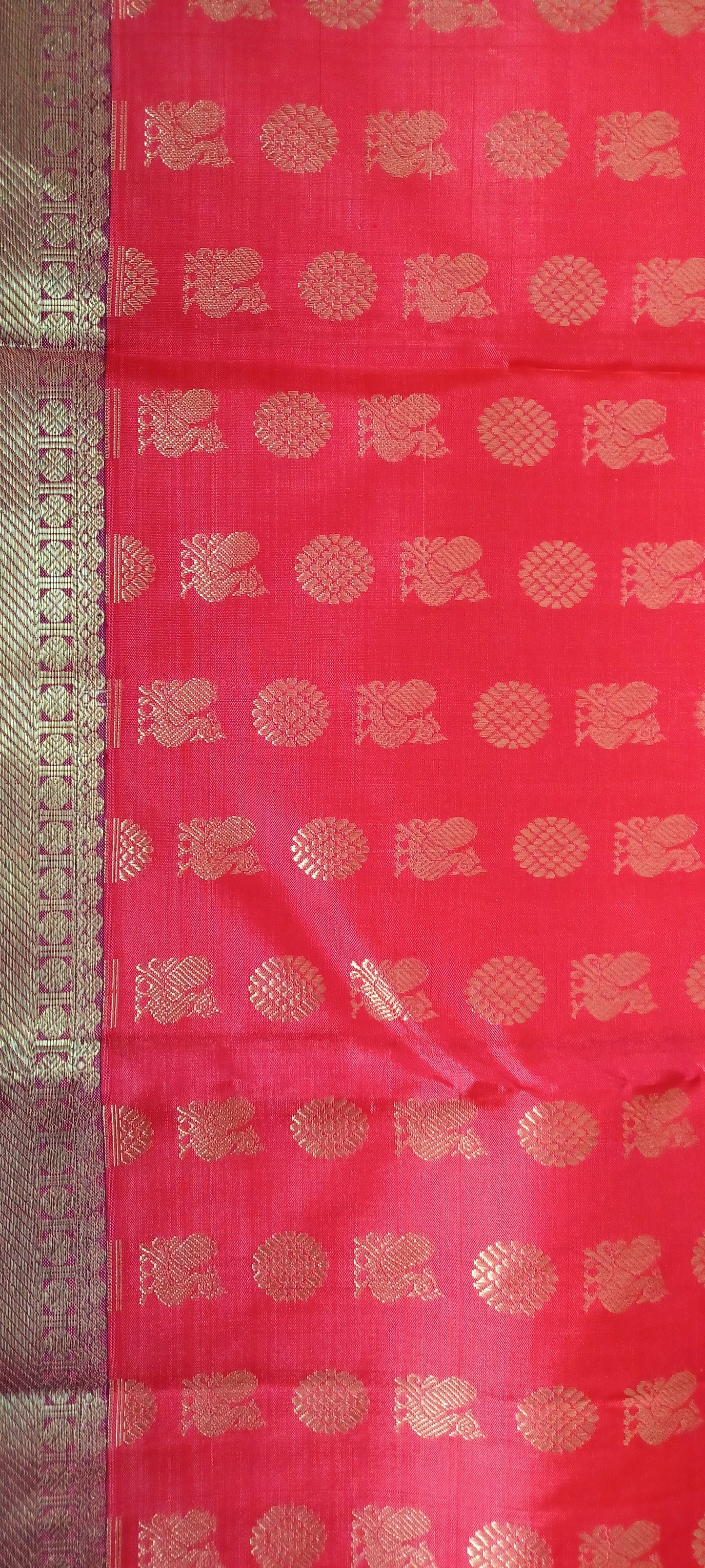 Bubblegum Pink with Purple border Kanchi Pure Silk Saree
