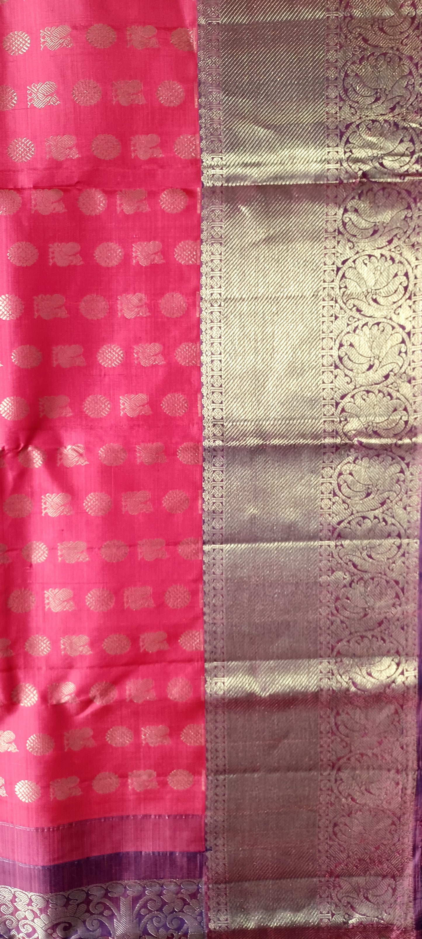Bubblegum Pink with Purple border Kanchi Pure Silk Saree