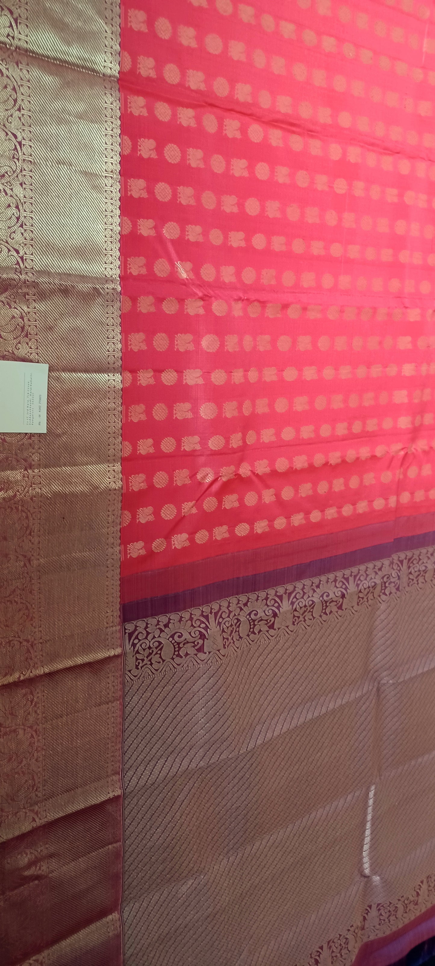 Bubblegum Pink with Purple border Kanchi Pure Silk Saree