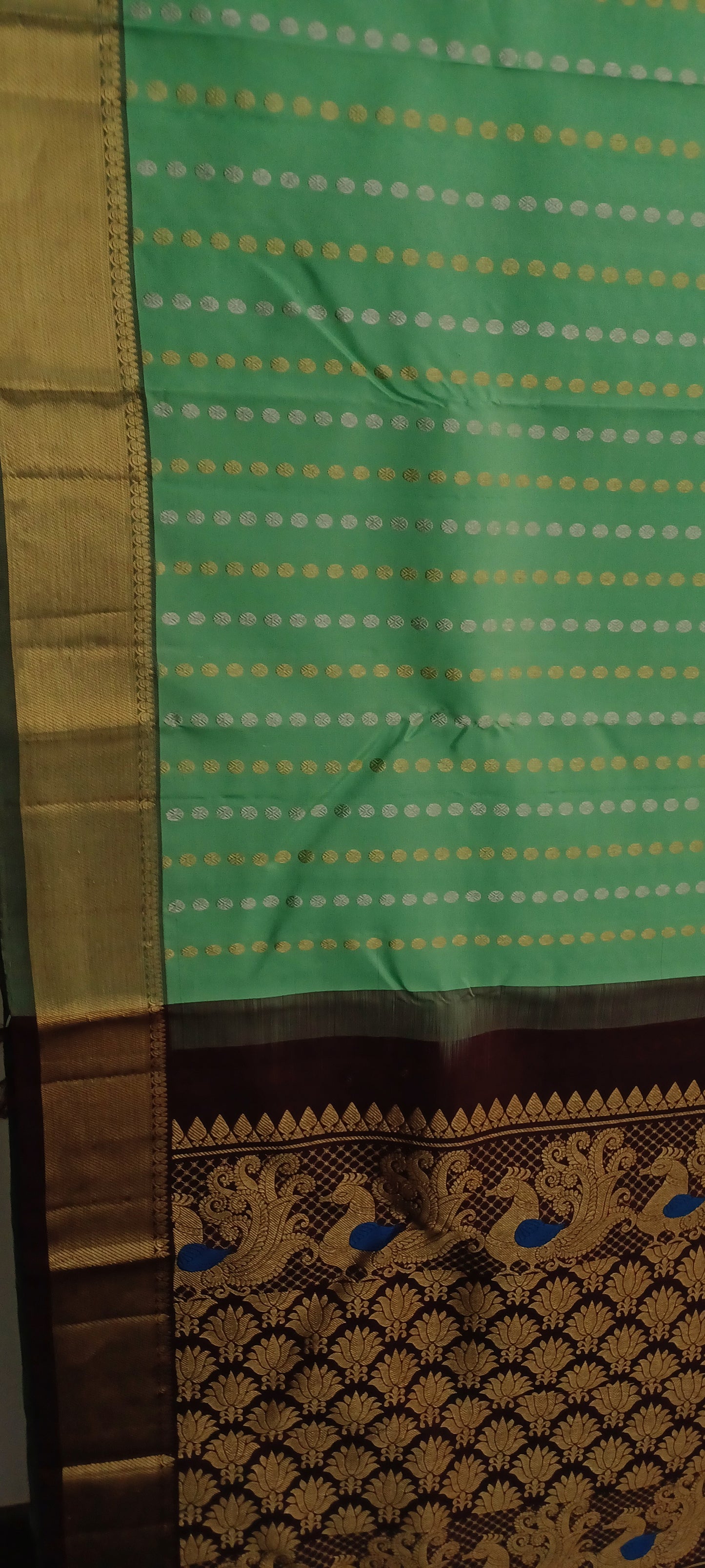 Pista Green with Brown border Pure Silk saree