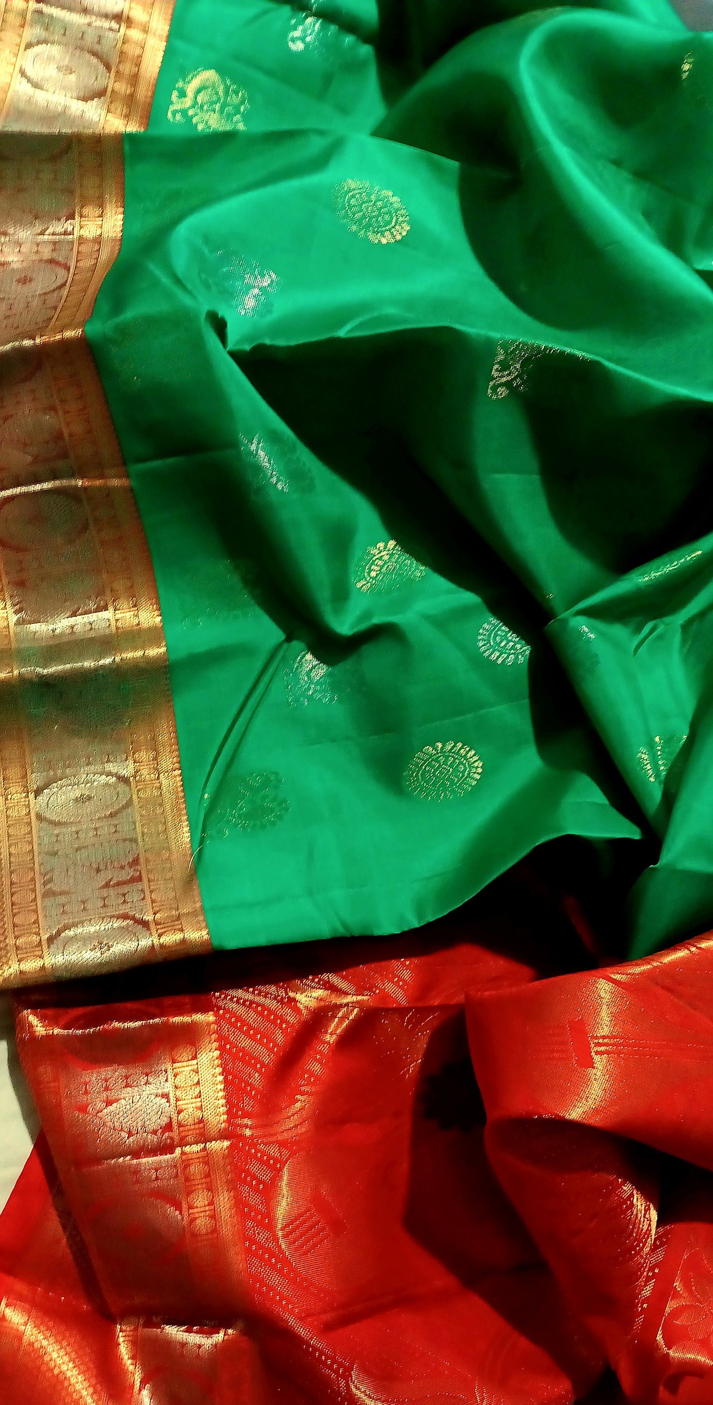 Rama Green with Red border Pure Silk saree