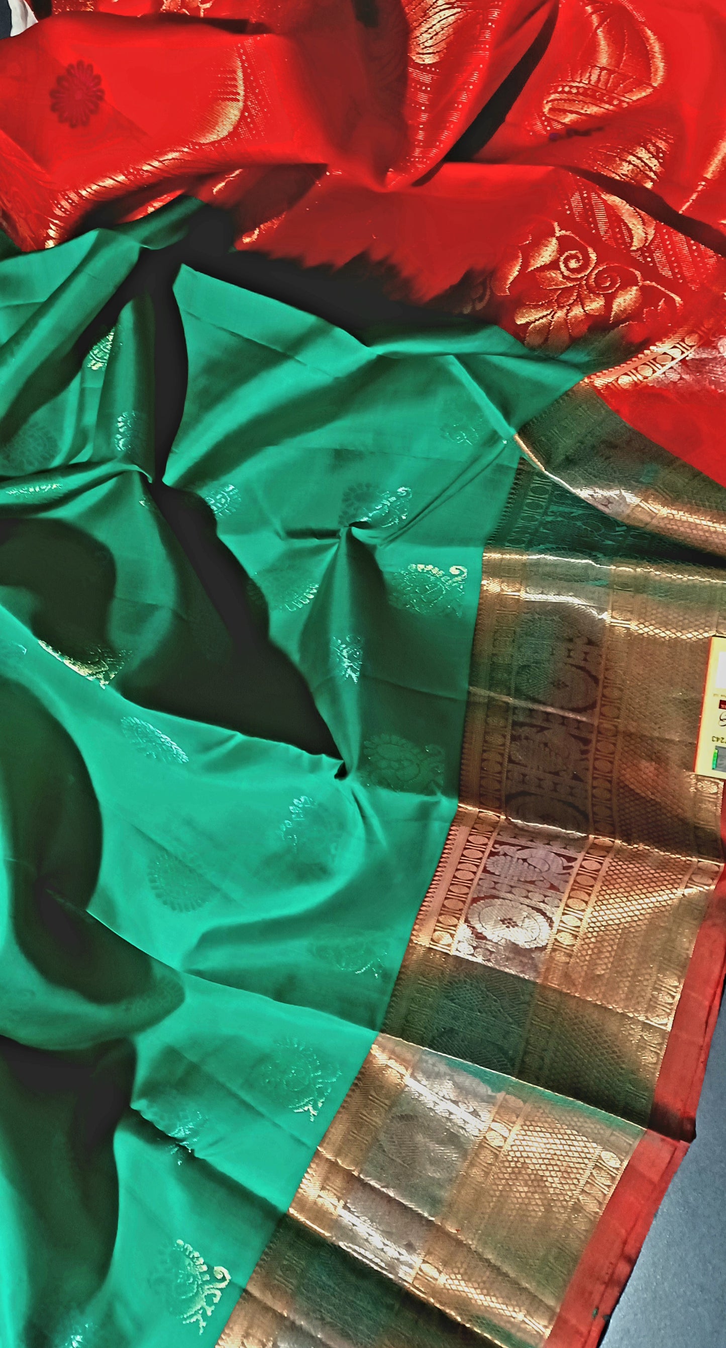 Rama Green with Red border Pure Silk saree