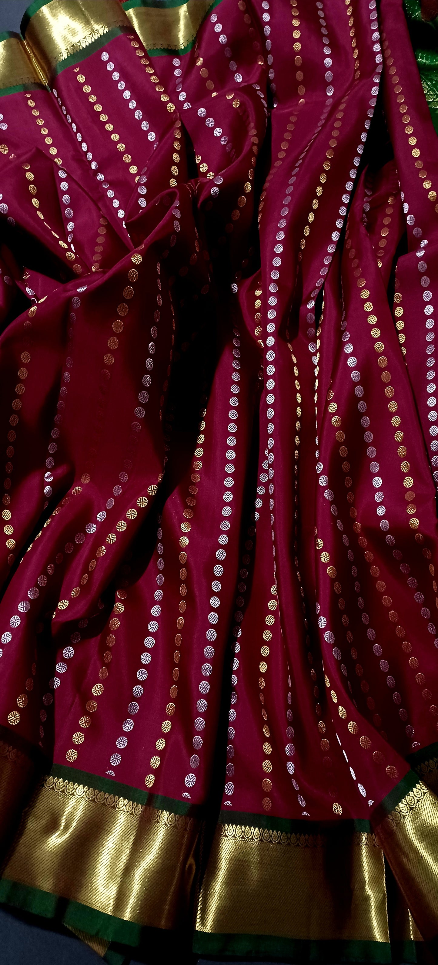 Maroon with Dark Green border Pure Silk saree