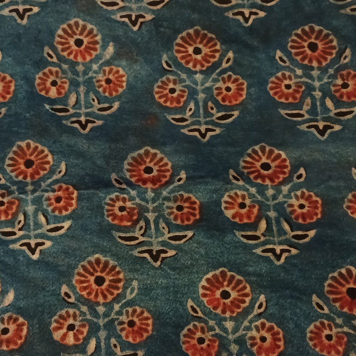 Indigo blue and Maroon Ajrakh Handblock print Mashru Silk Fabric