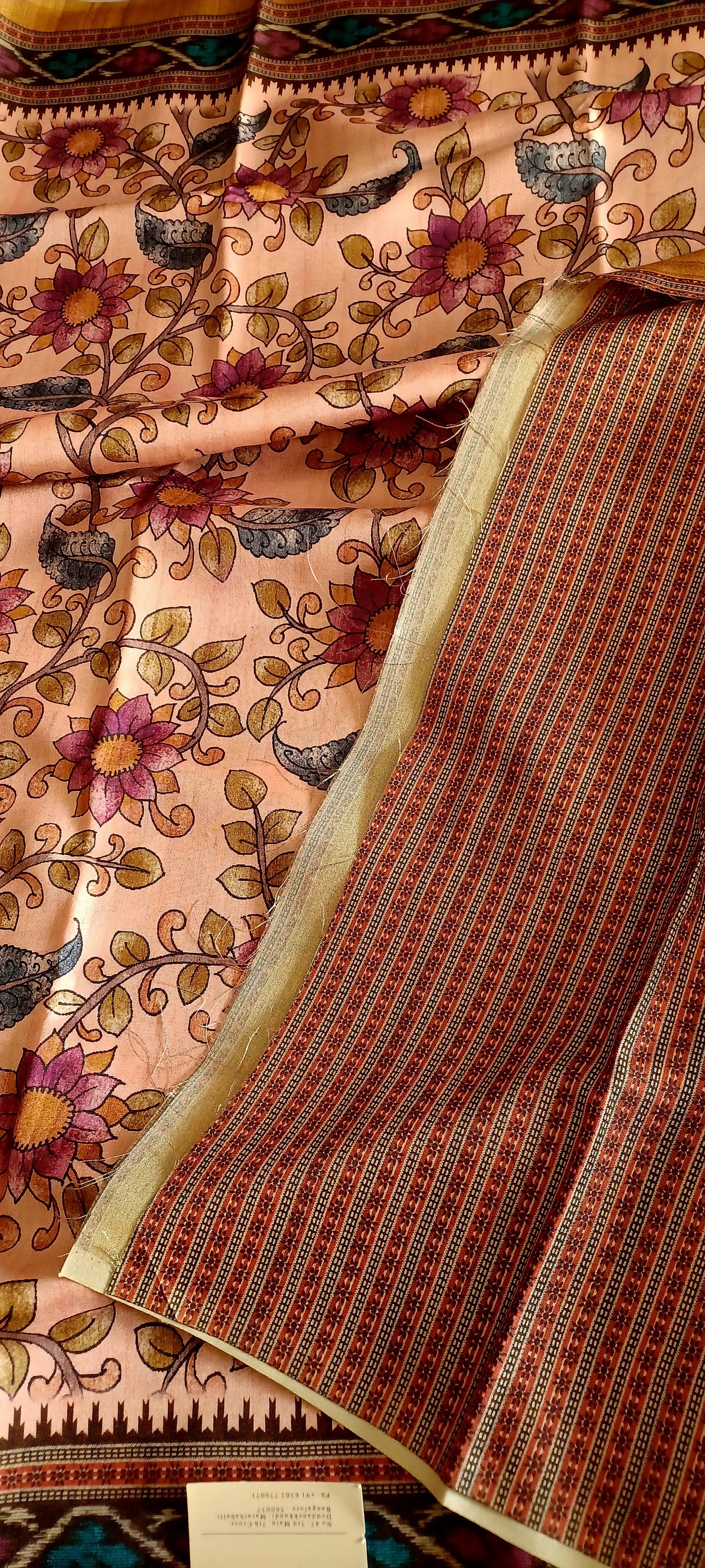 Peach Pink Semi Tussar Printed saree