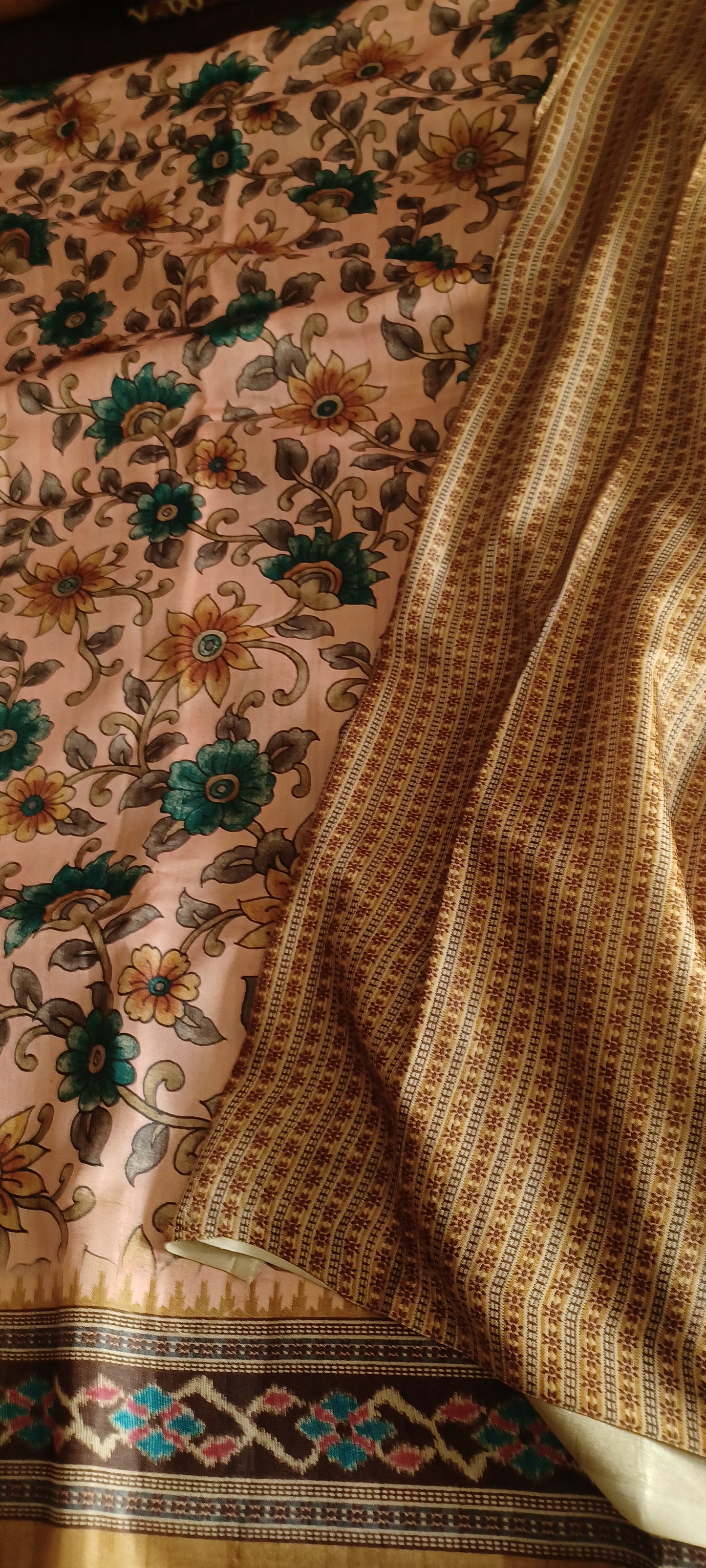 Pastel Pink Semi Tussar Printed saree