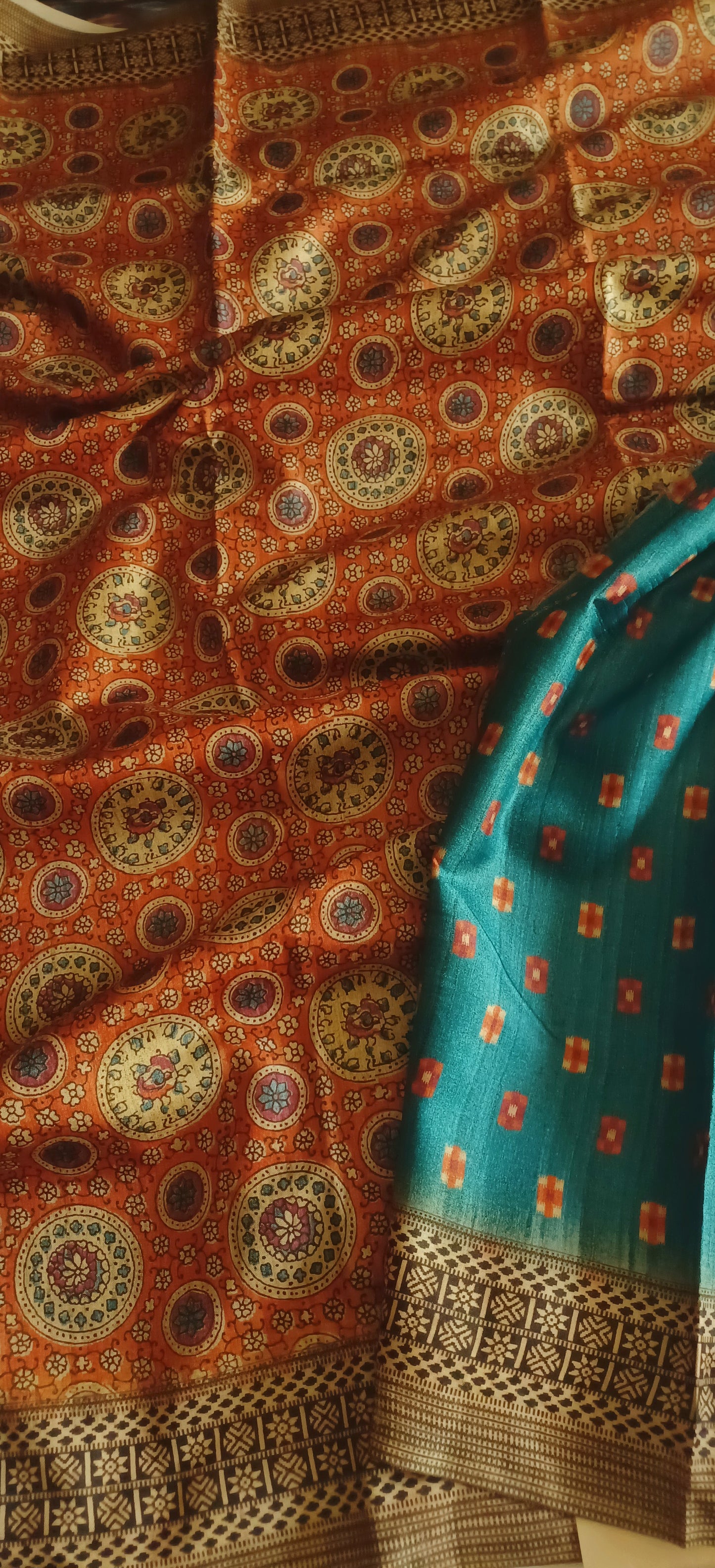Rust Colour Semi Tussar Printed saree