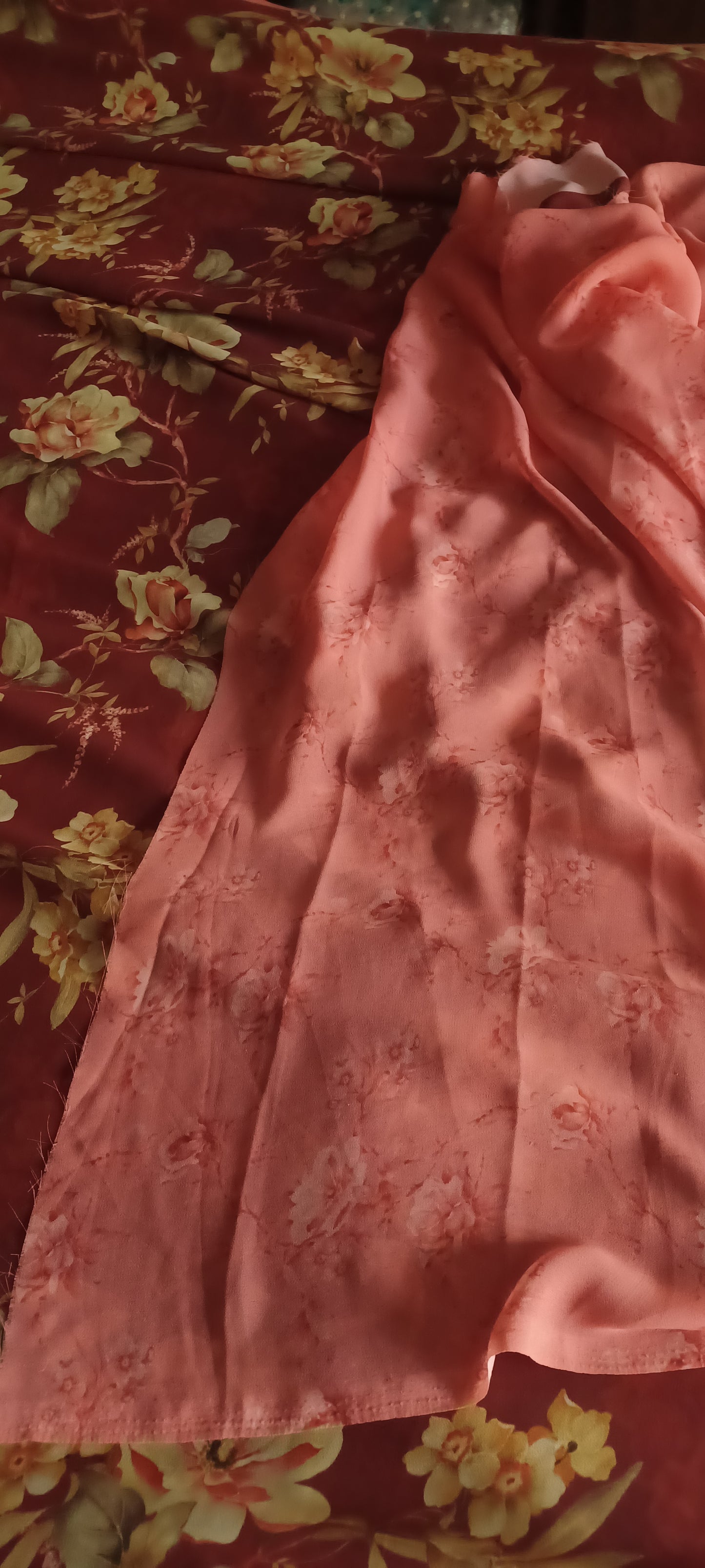 Burgundy Floral Print Georgette saree