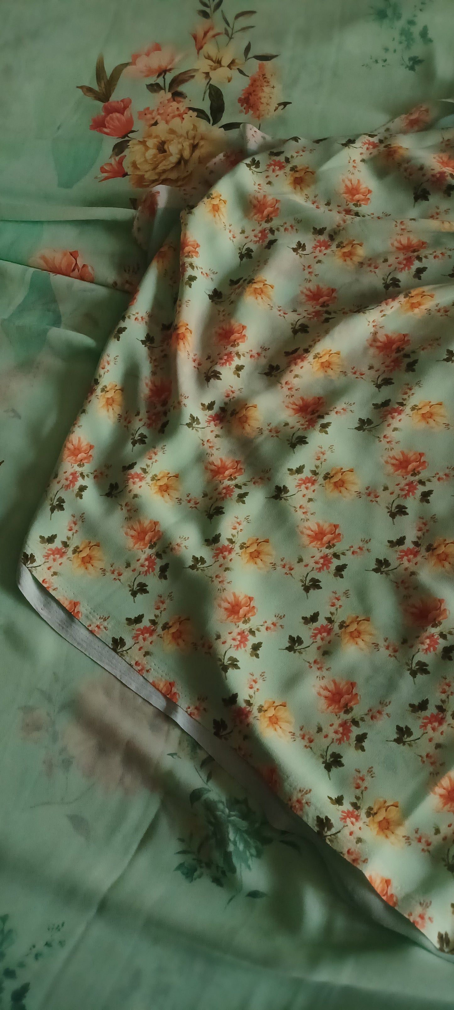 Mint Green Floral Print Georgette saree