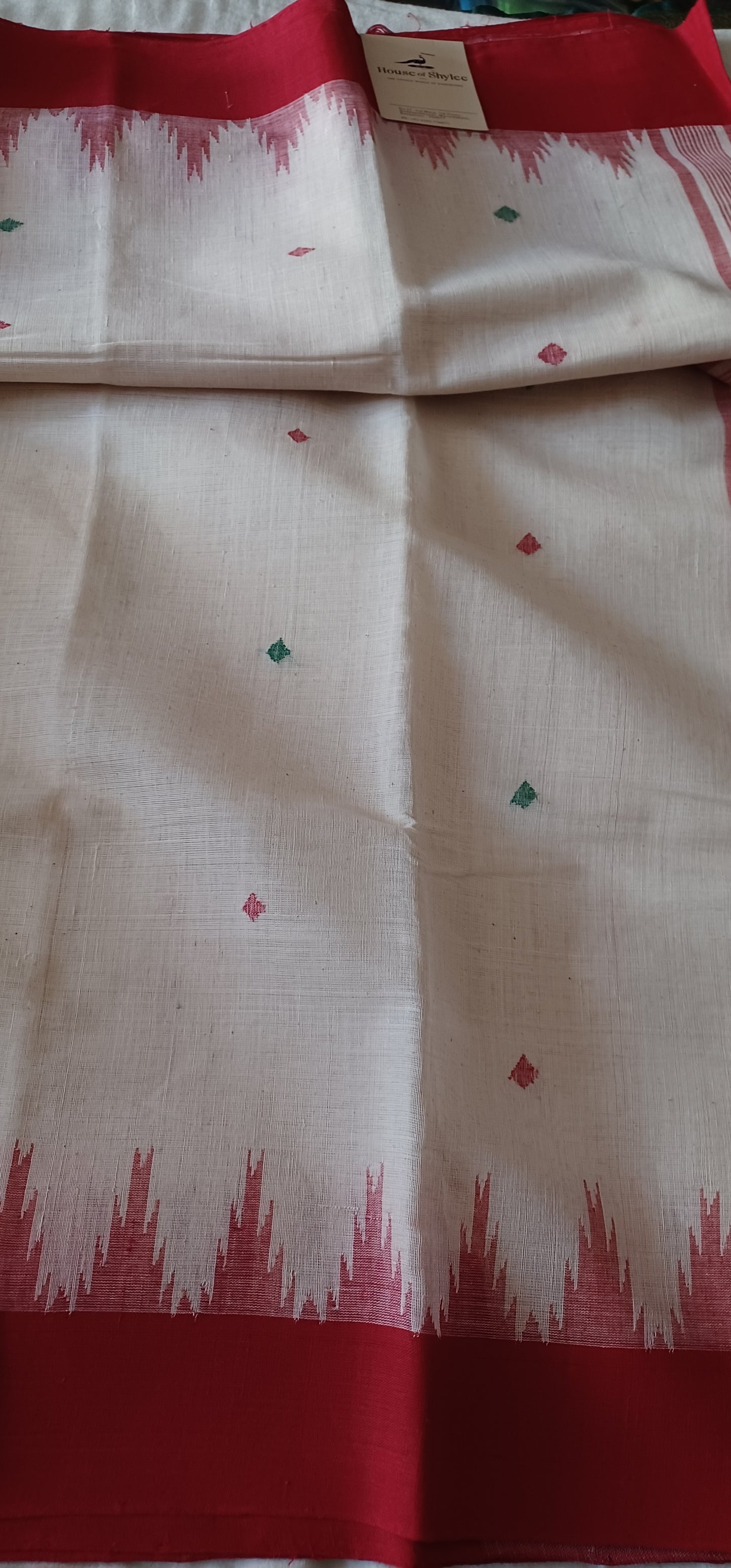 Off-White with Red border Ponduru Handspun Handwoven cotton Saree