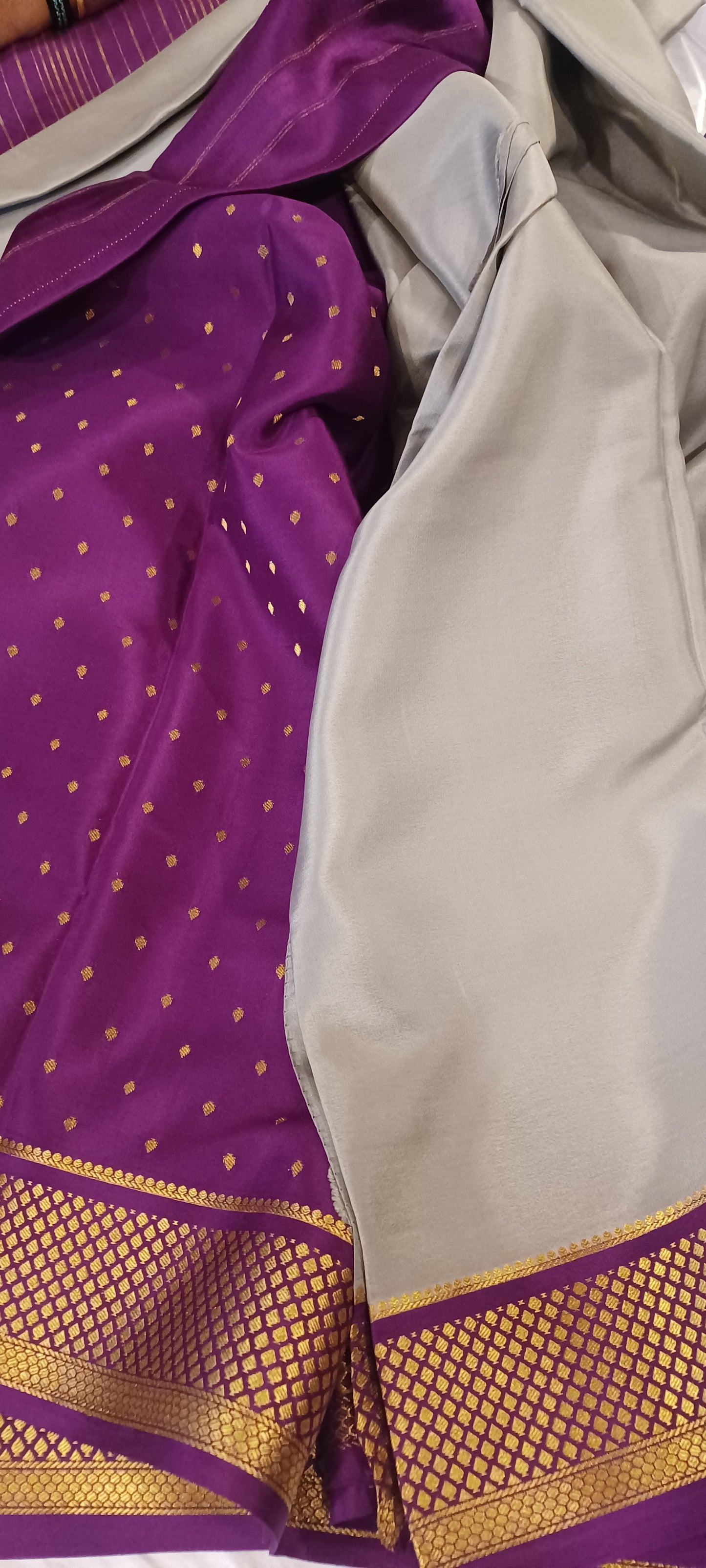 Dark Steel Grey Pure Silk Mysore Crepe Saree