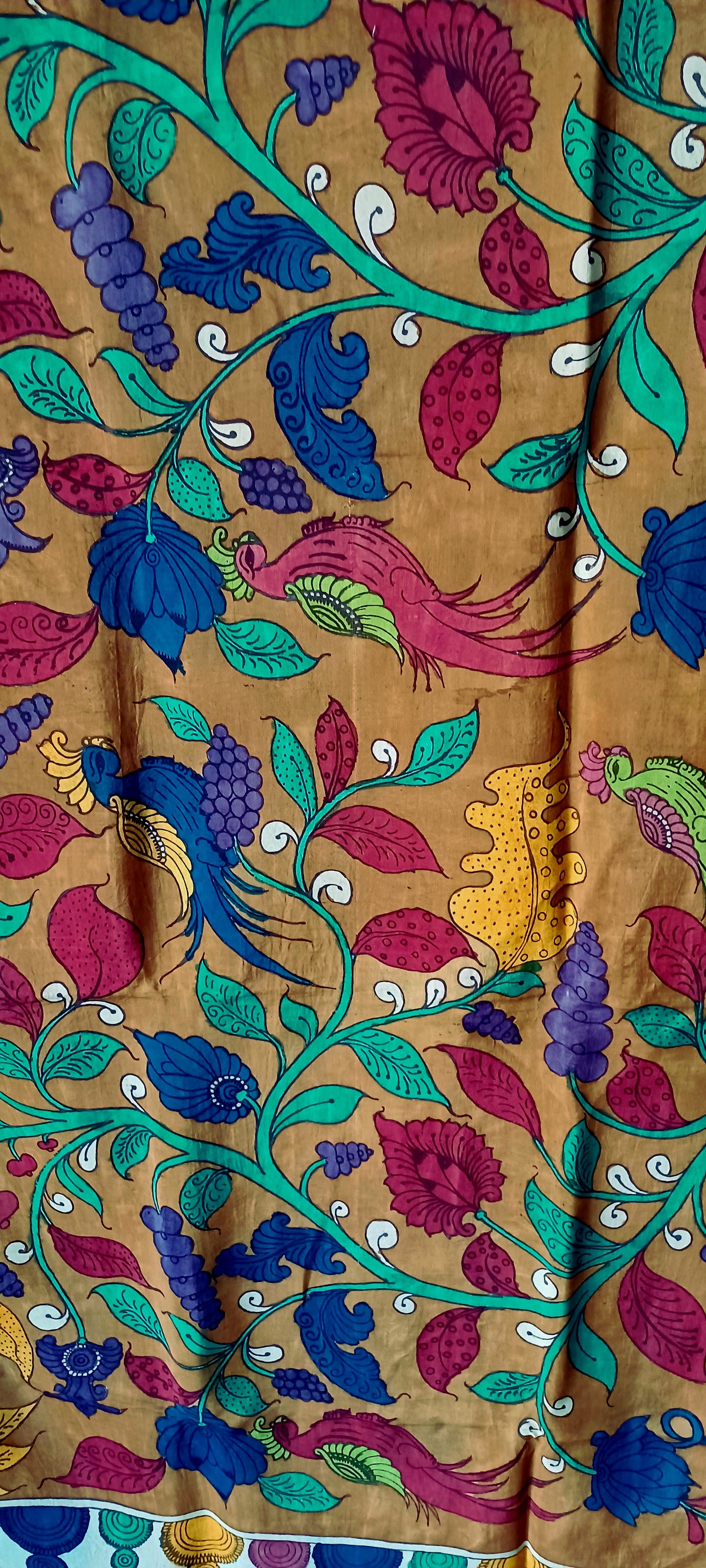 Light Brown Srikalahasti Pen Kalamkari Bangalore Silk Handpainted Dupatta
