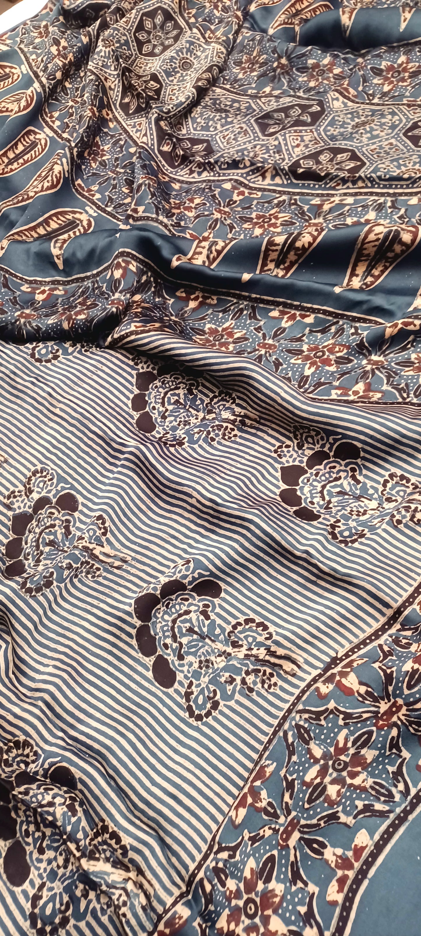 Indigo Blue and Black - Modal Silk Ajrakh handblock print saree