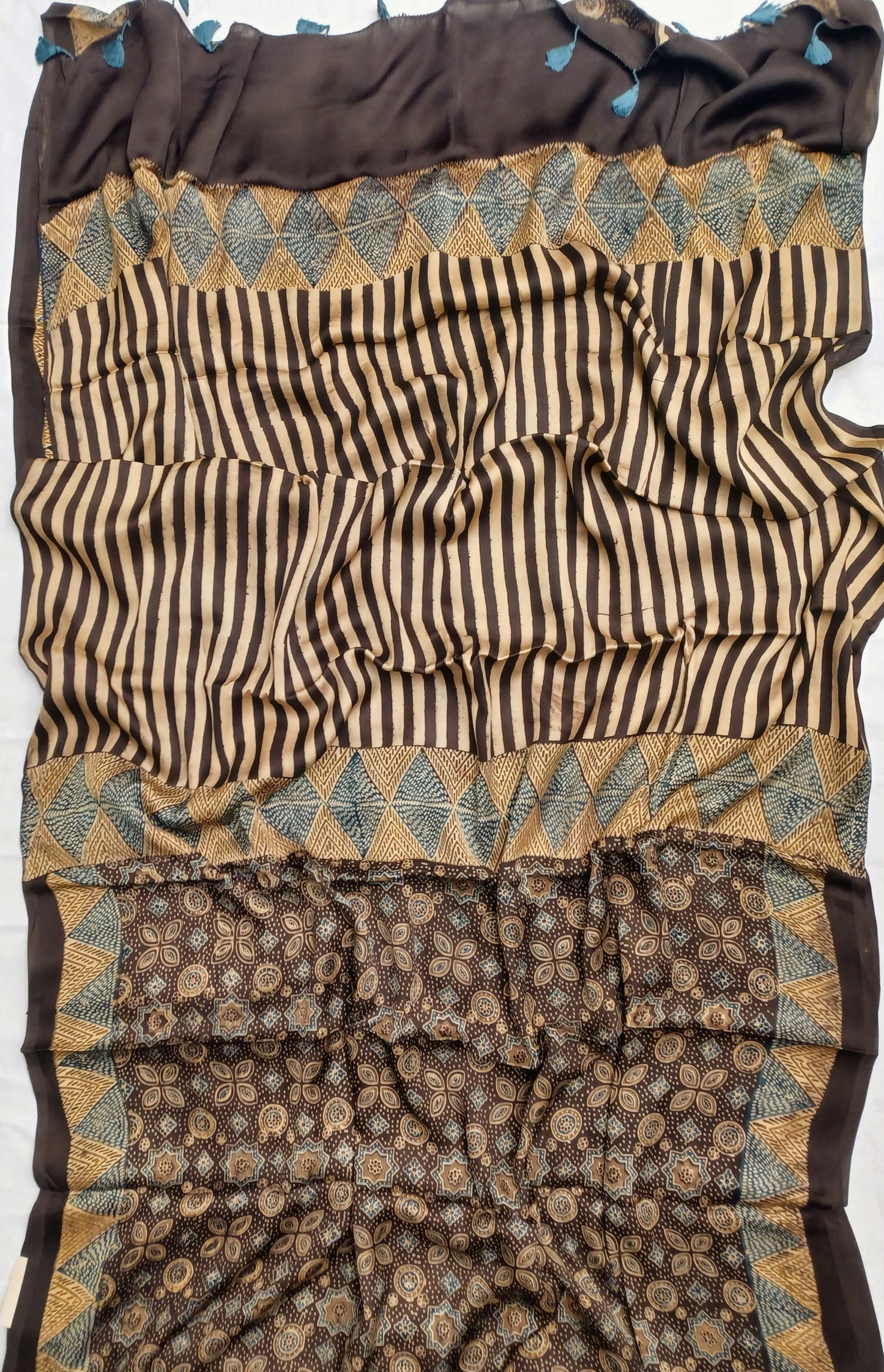 Brown Modal Silk Ajrakh handblock print saree