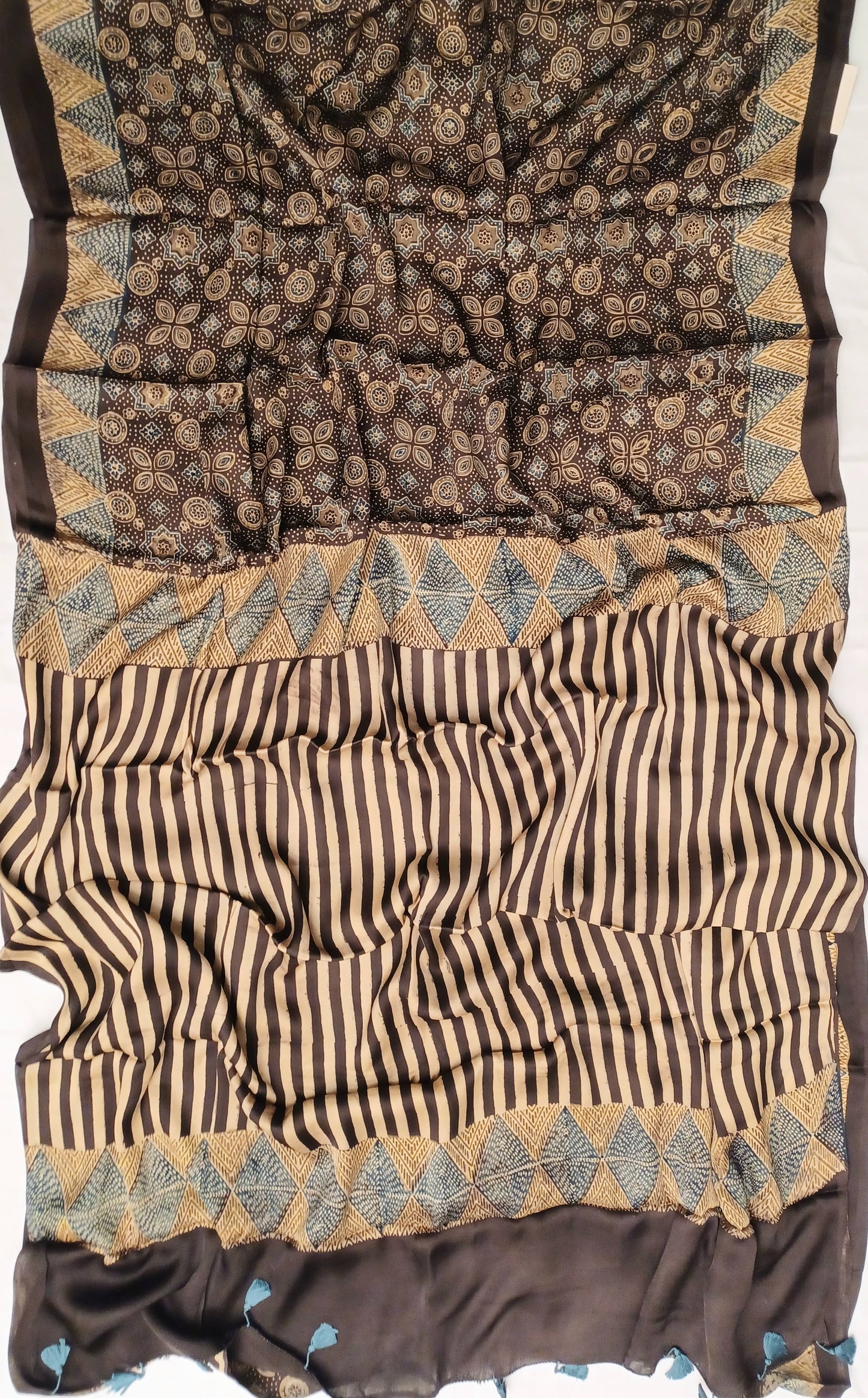Brown Modal Silk Ajrakh handblock print saree