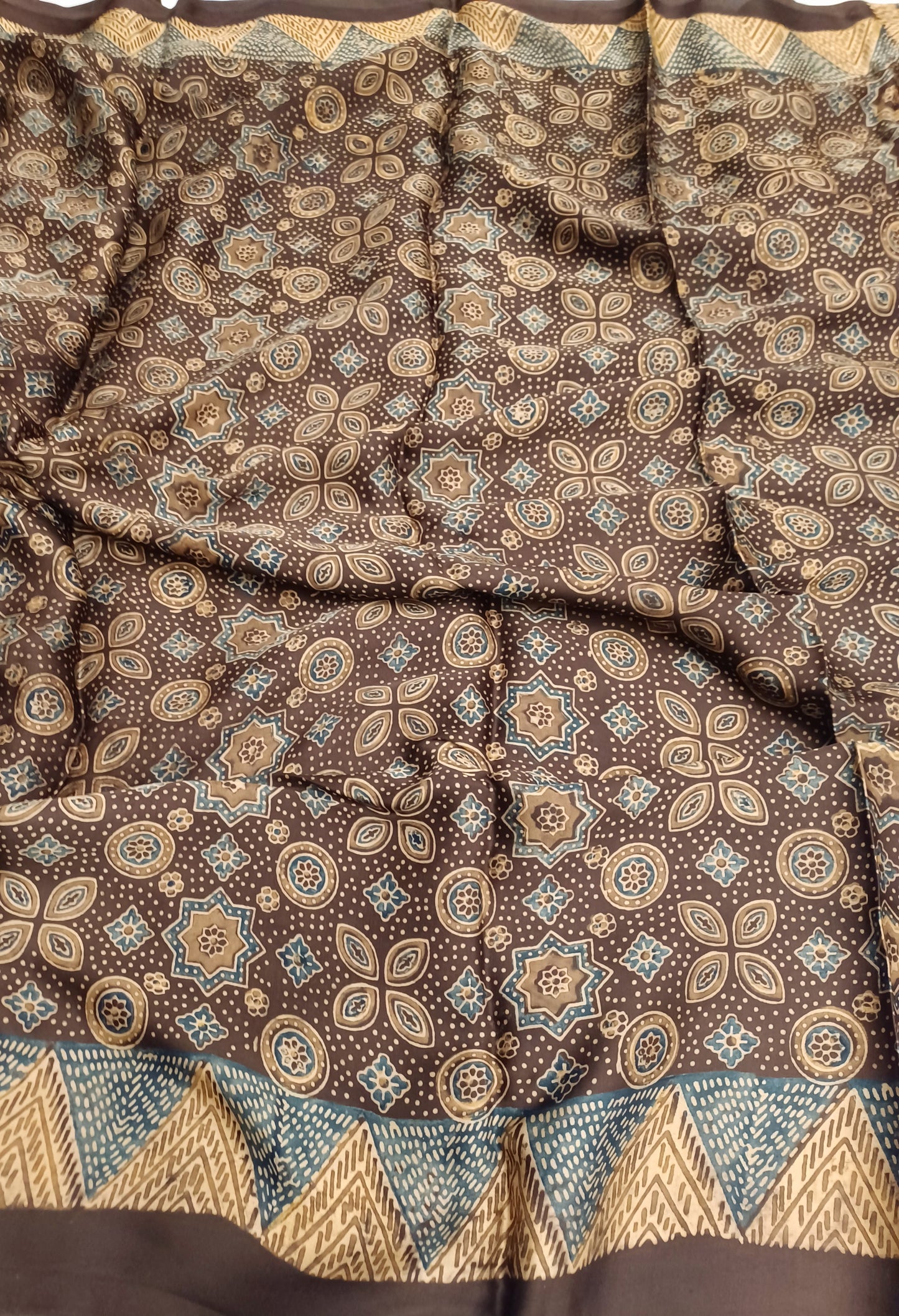 Brown Modal Silk Ajrakh handblock print saree