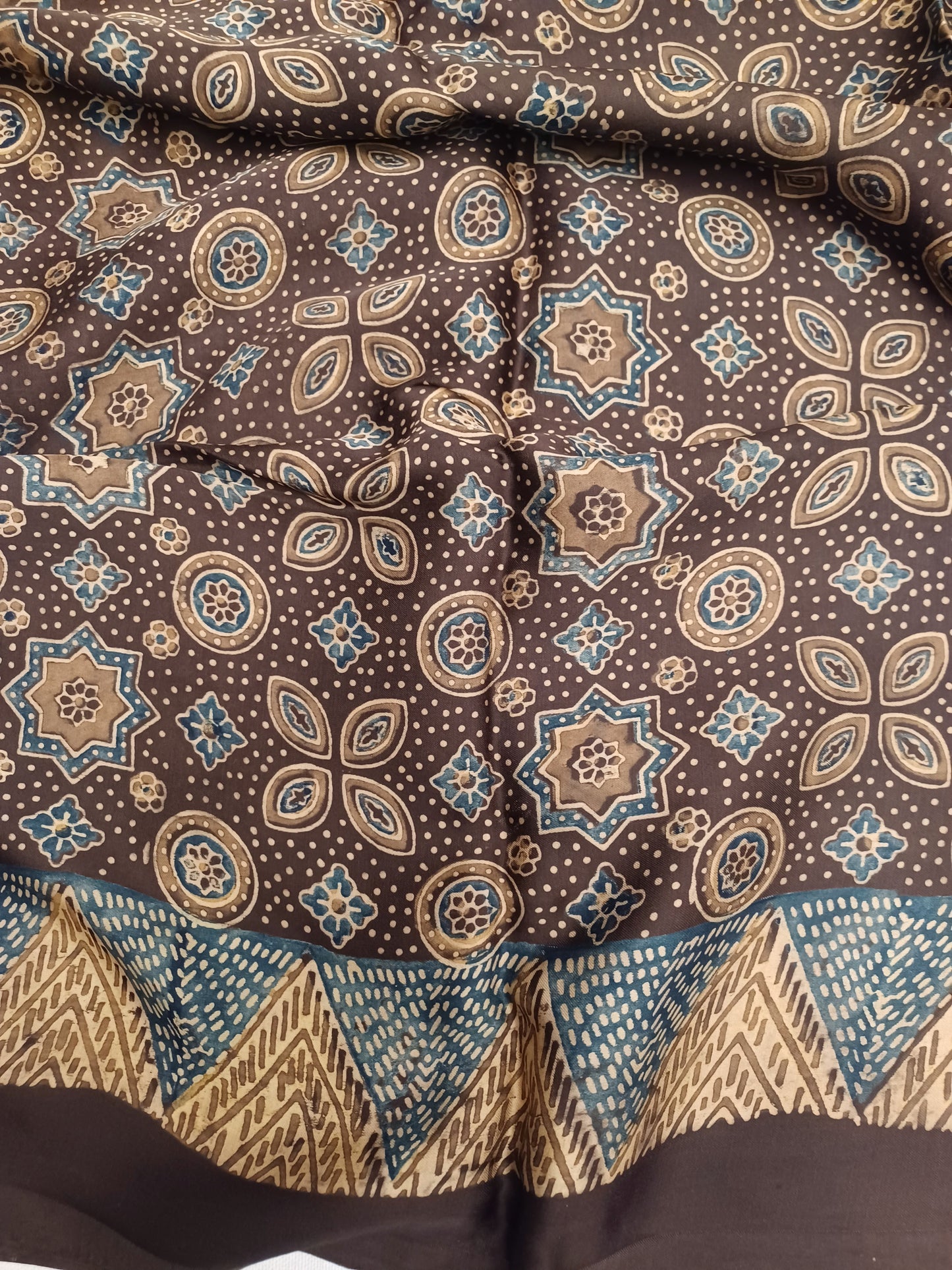 Brown Modal Silk Ajrakh handblock print saree