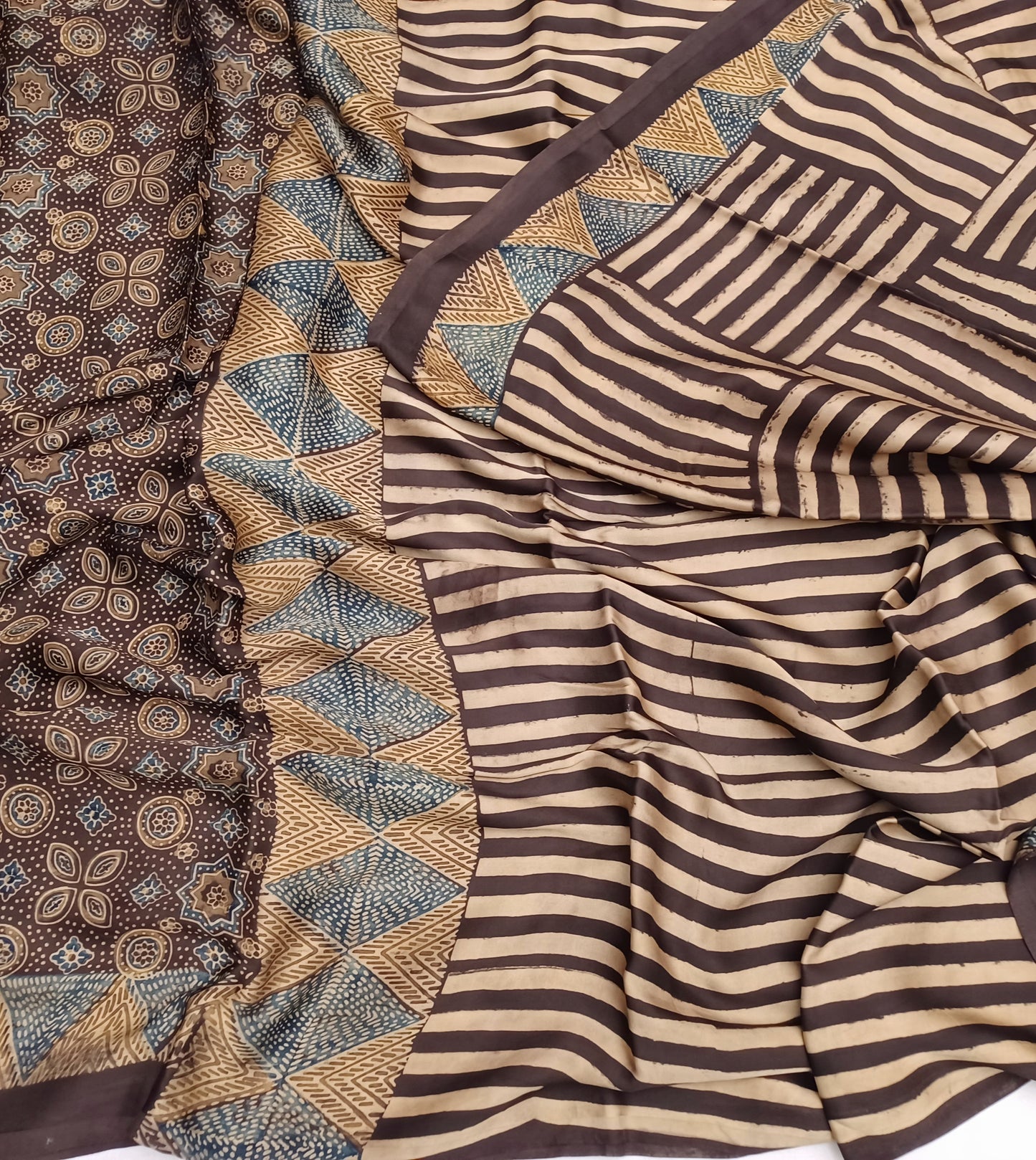 Brown - Modal Silk Ajrakh handblock print saree