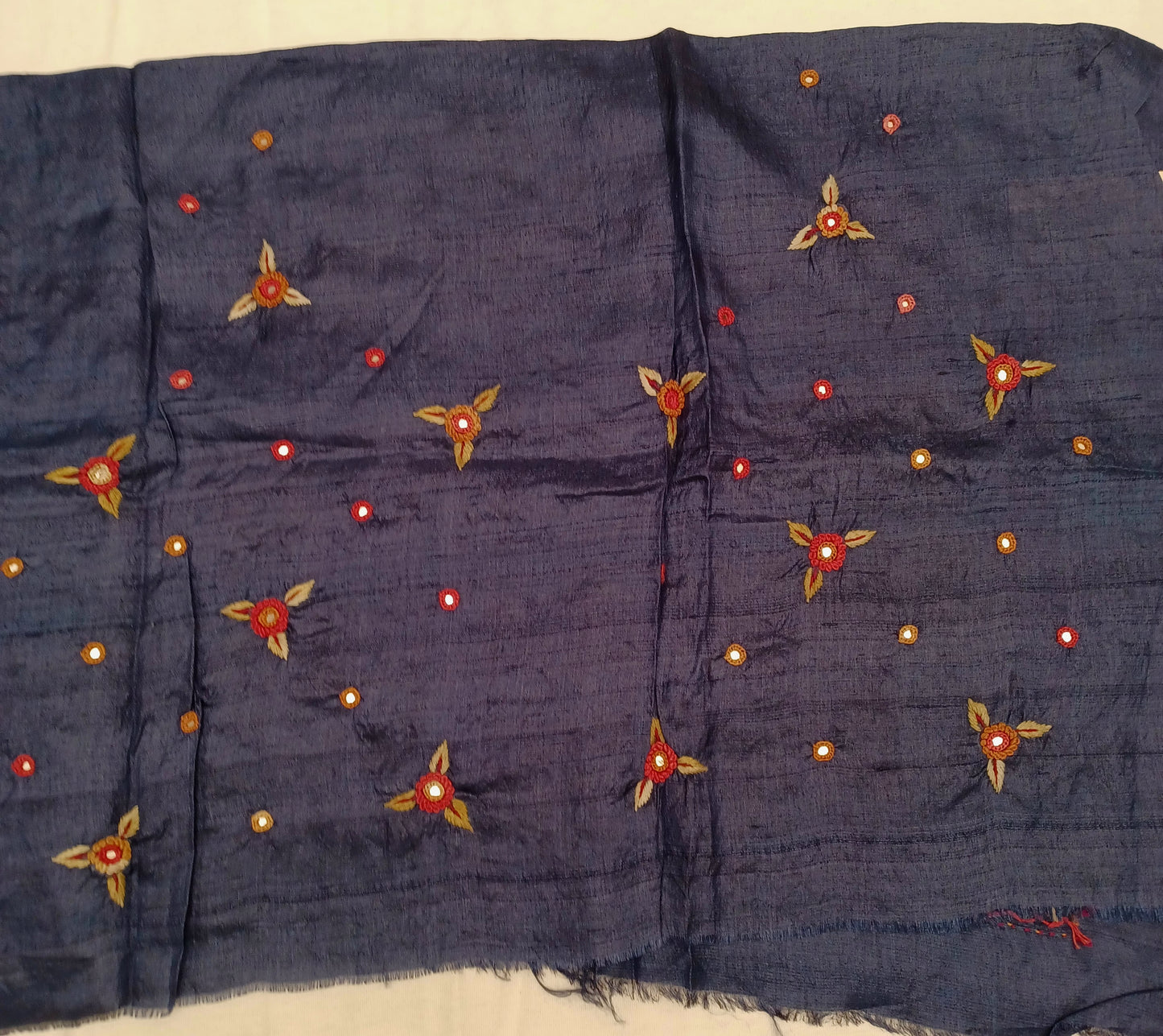 Navy Blue pure tussar silk blouse handcrafted with french knot work