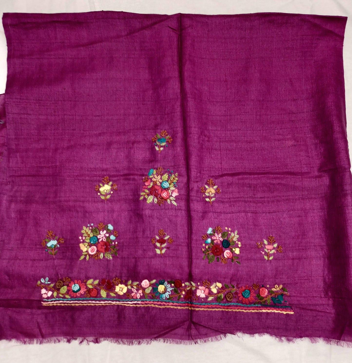 Magenta Pink pure tussar silk blouse handcrafted with french knot work