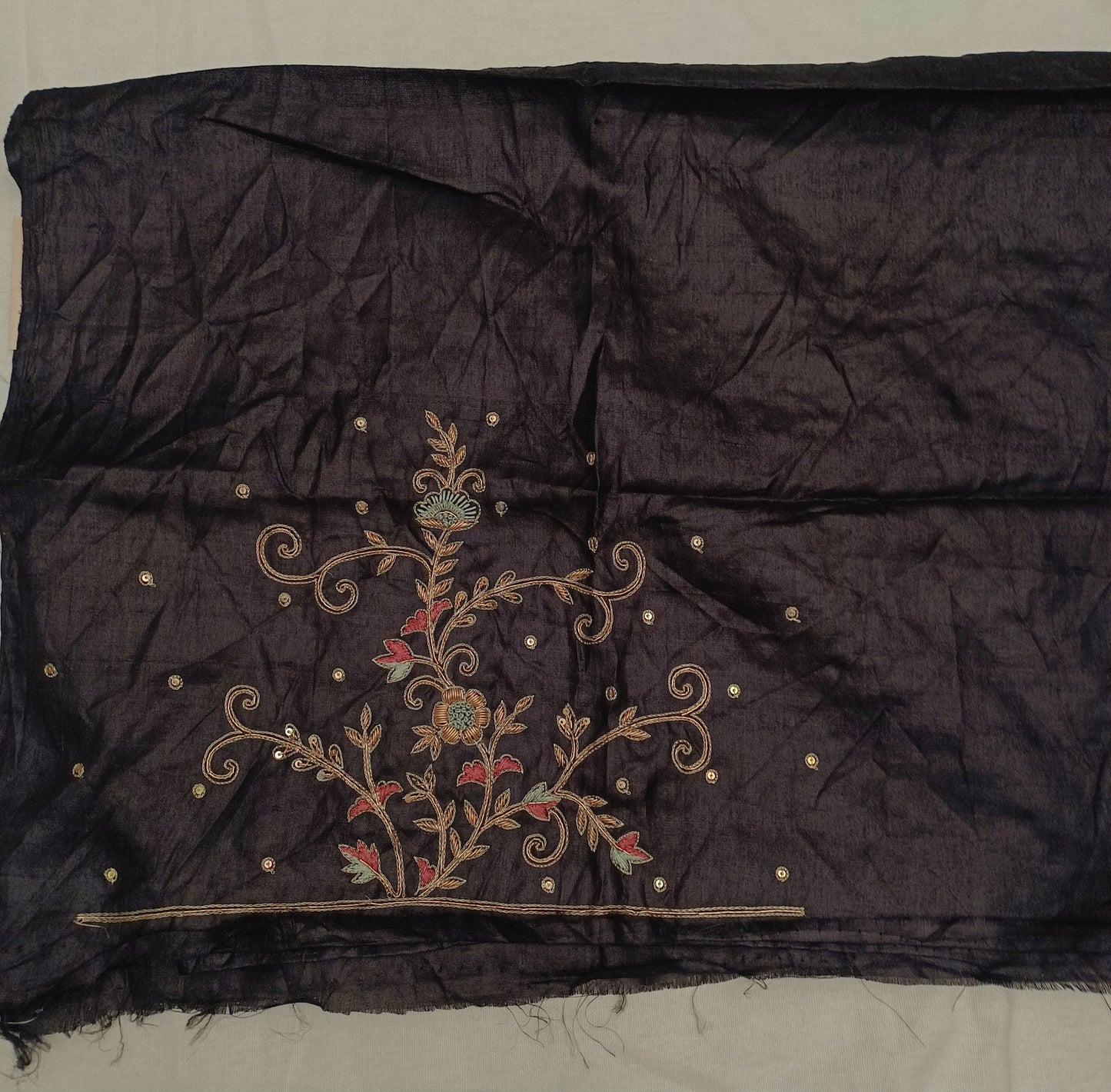 Black pure tussar silk blouse handcrafted with zardosi and french knot work