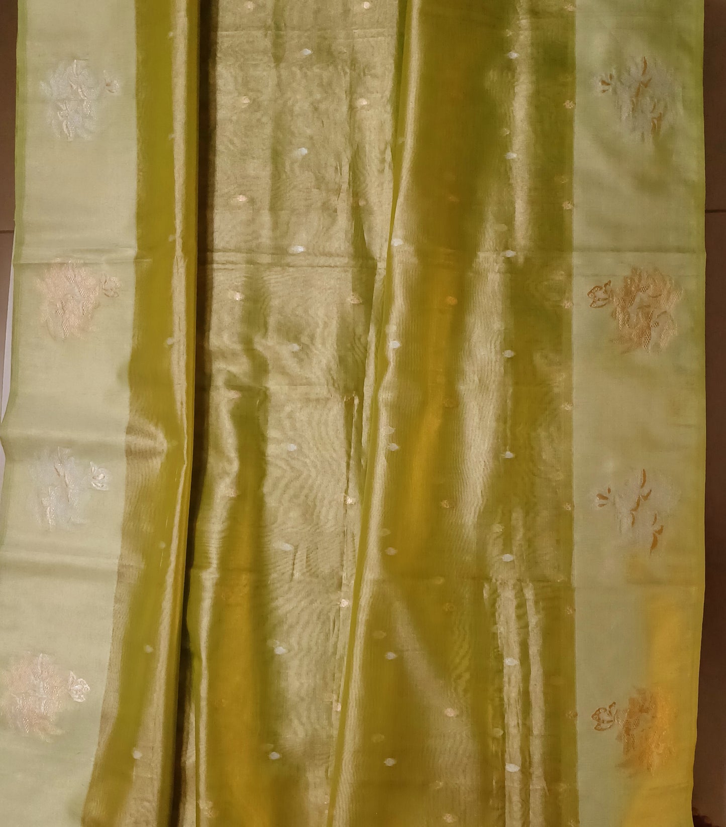Olive Green Banaras tissue Blend Saree