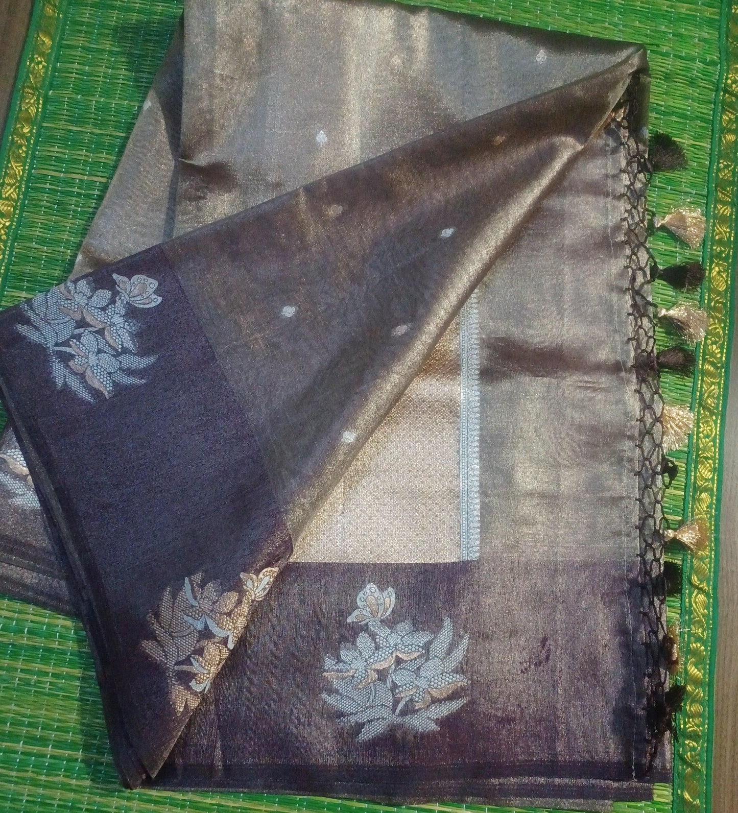 Chocolate Brown Banaras tissue Blend Saree