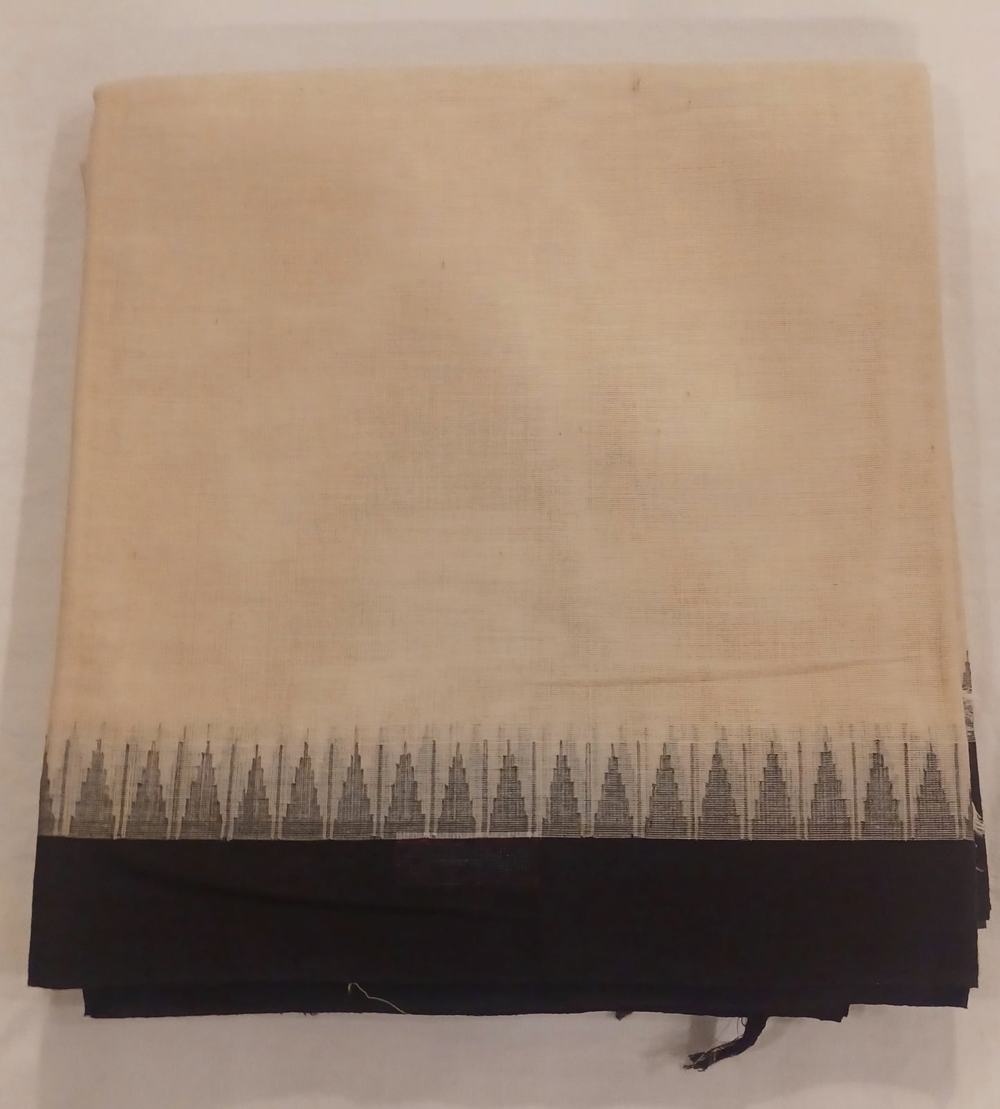 Off-white with Black temple border Ponduru Handspun Handwoven cotton Saree