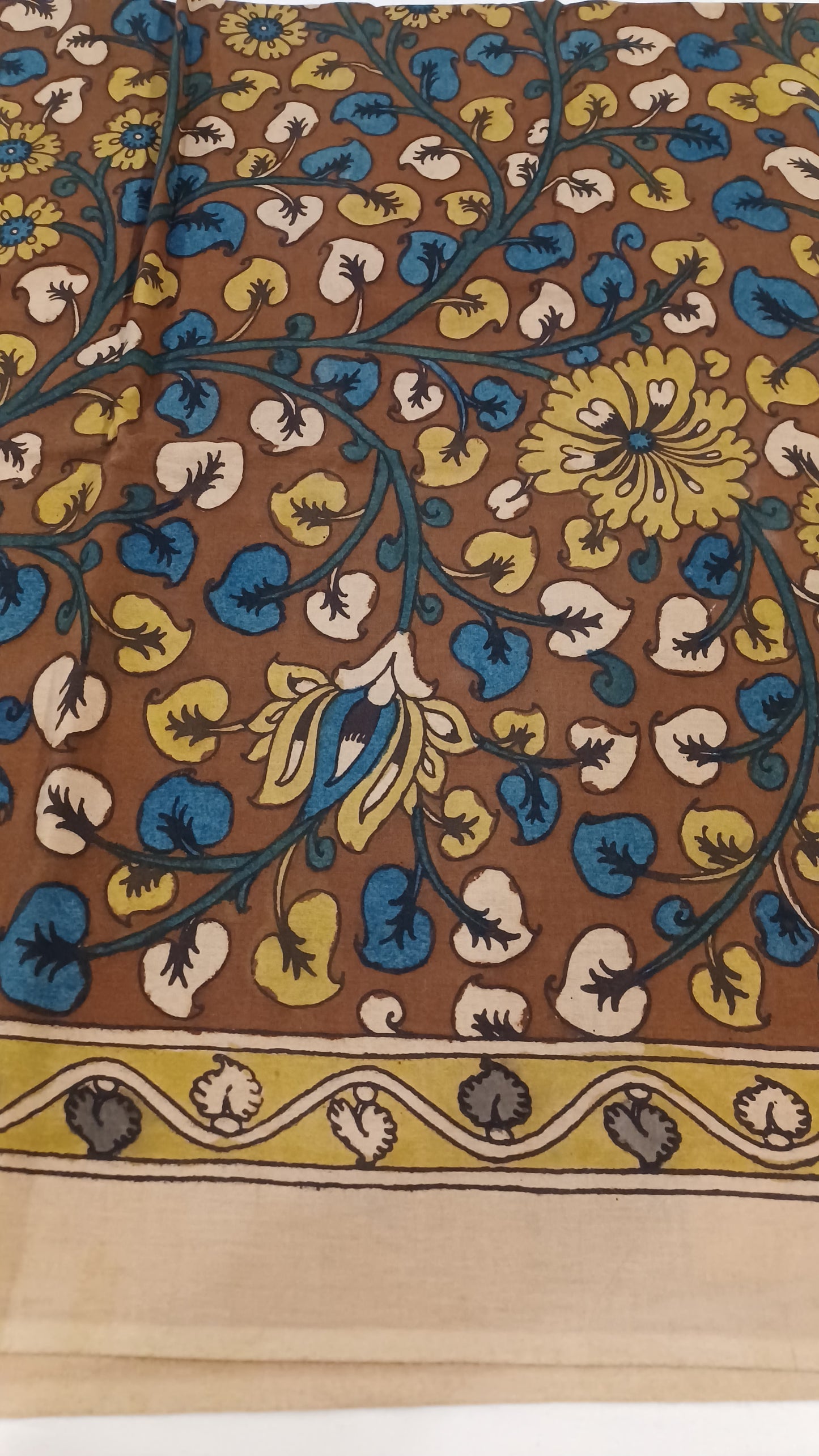 Dark Brown SriKalahasti Pen Kalamkari Cotton blouse fabric