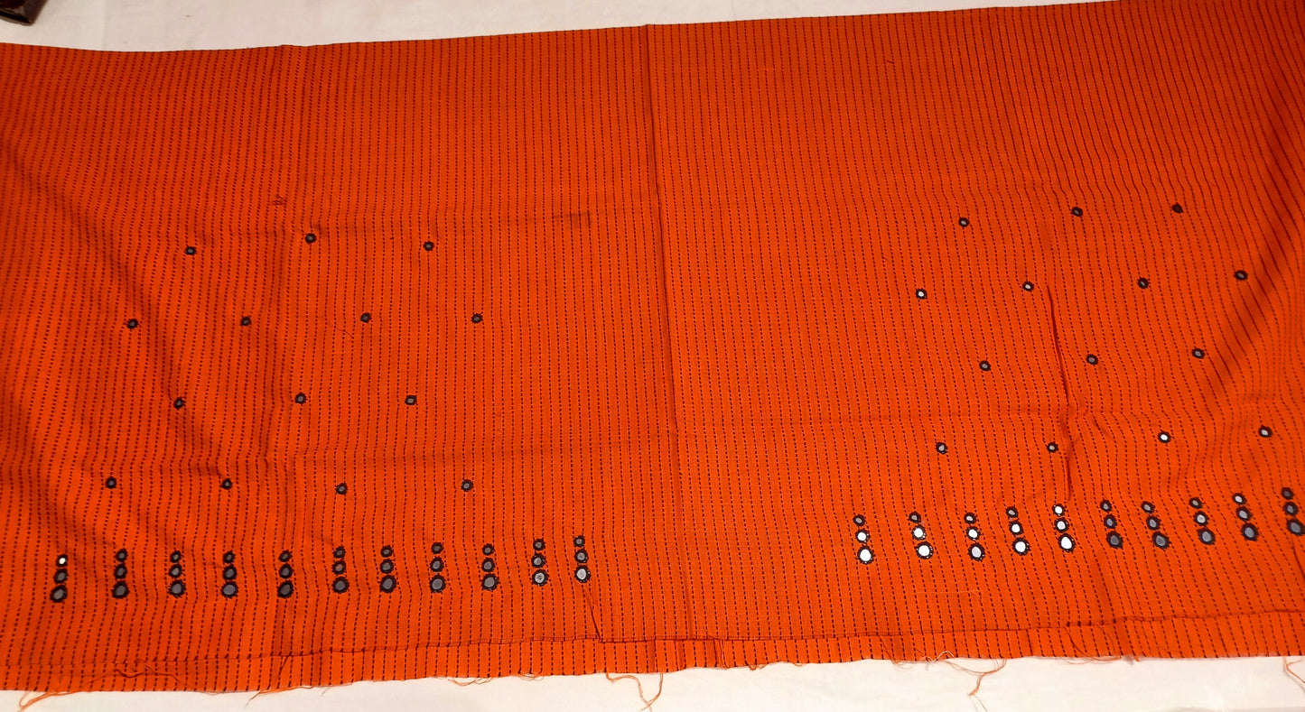 Orange embroidered Cotton blouse fabric