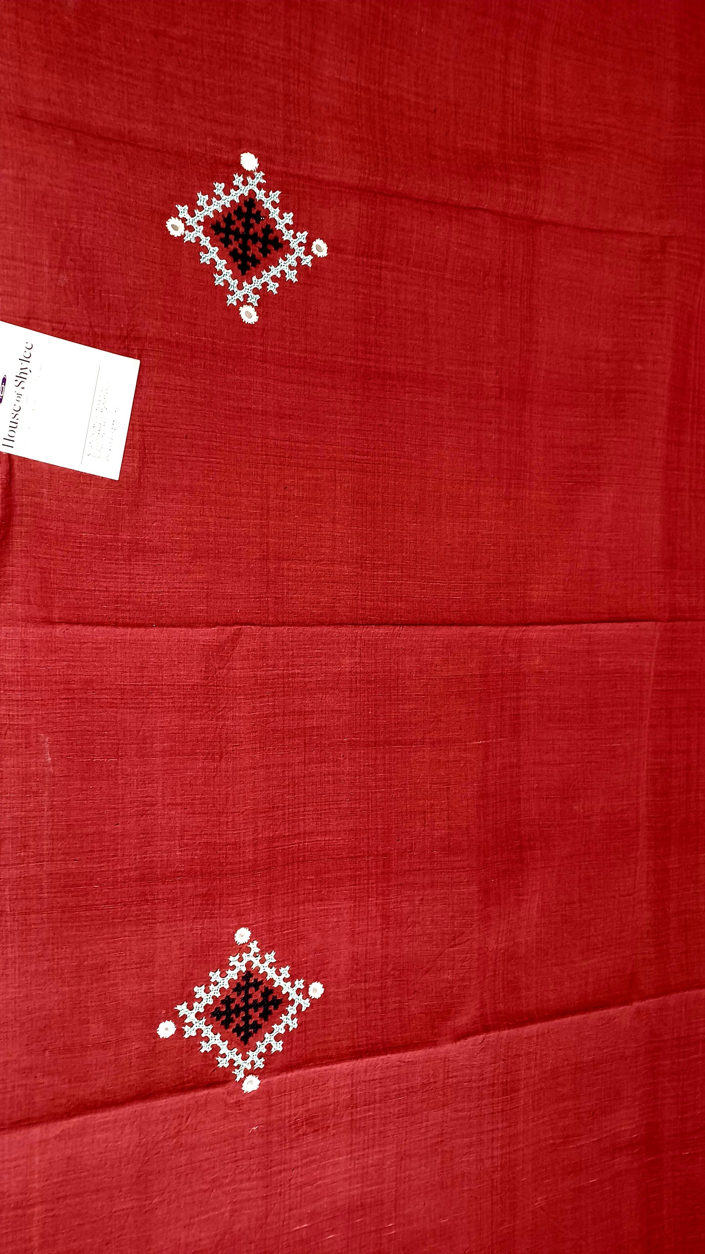 Terracotta red embroidered Ponduru Khadi Cotton blouse fabric