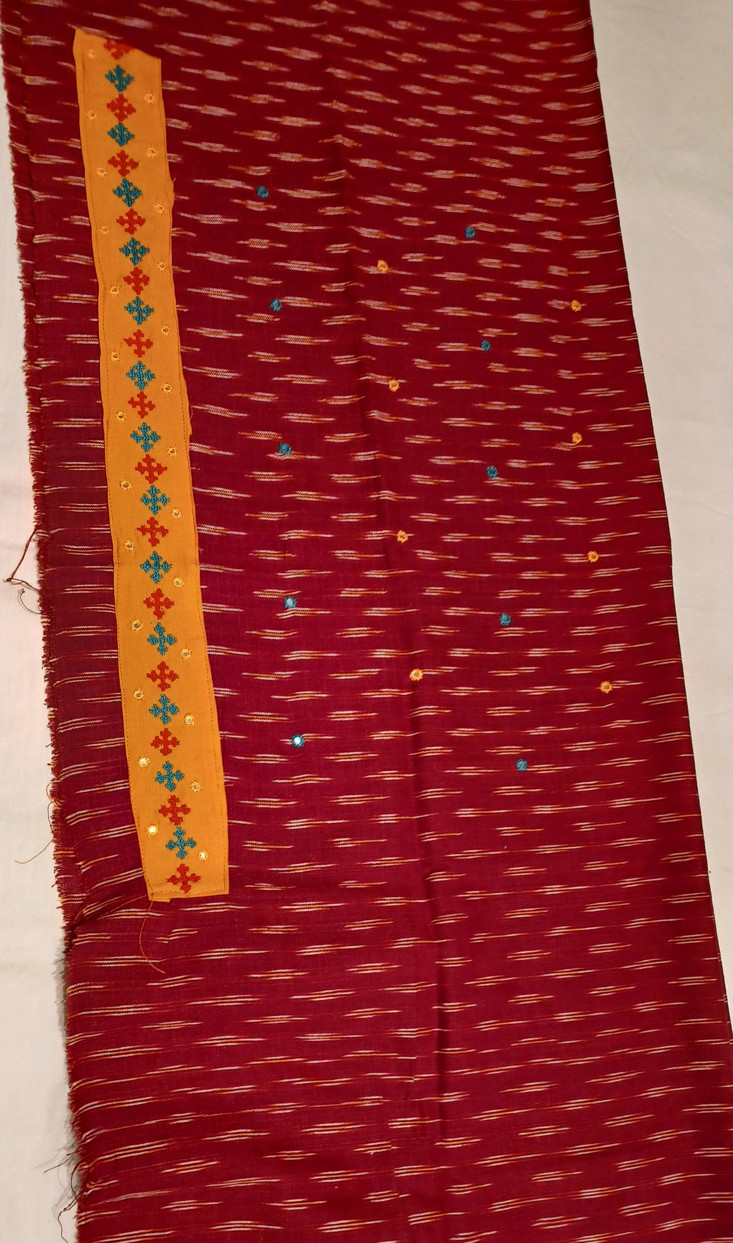 Maroon embroidered patchwork Ikkat Cotton blouse fabric