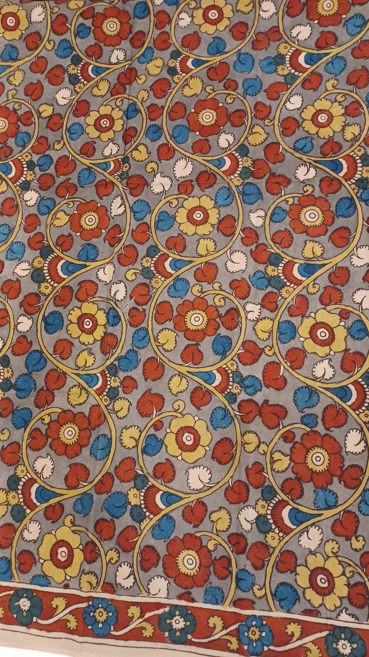 Grey SriKalahasti Pen Kalamkari Cotton blouse fabric