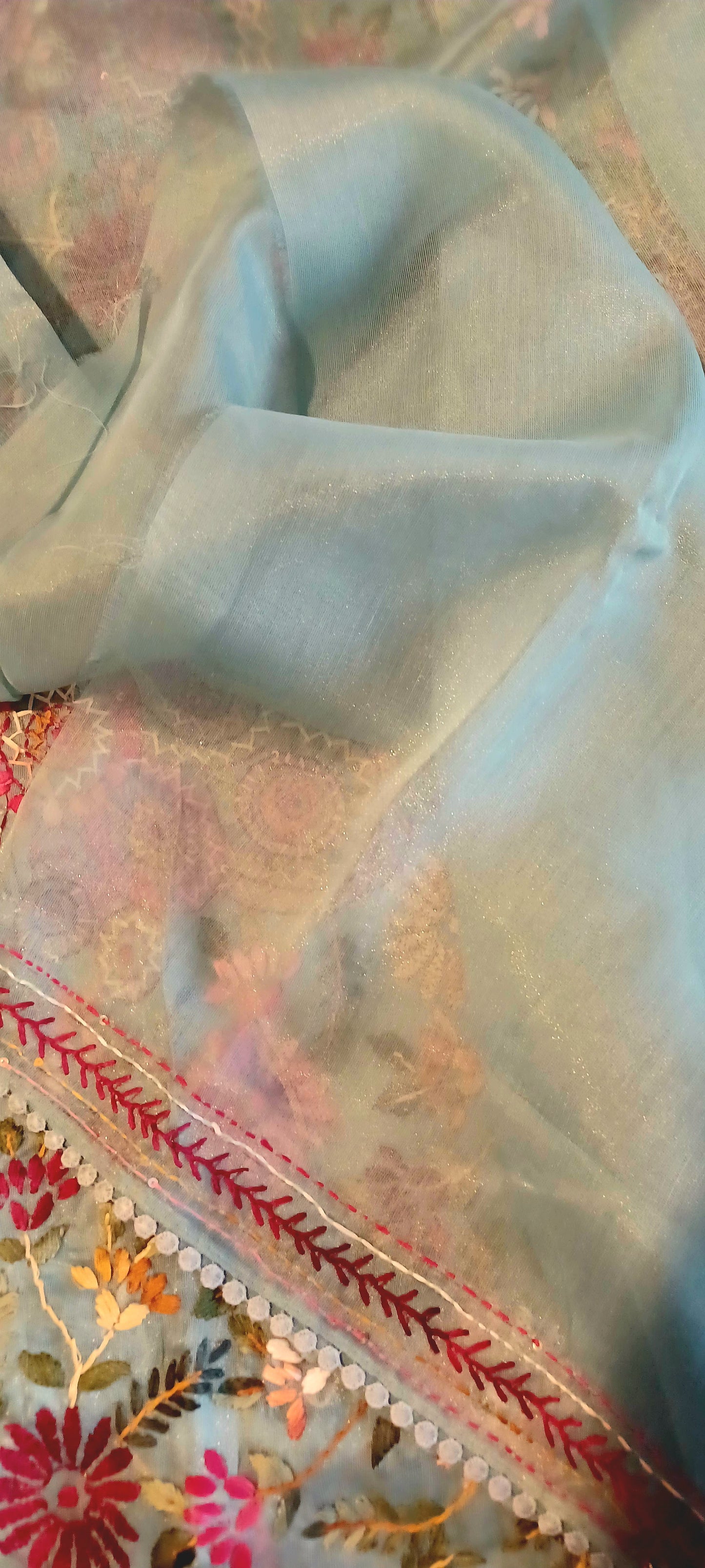 Mint blue Soft Tissue Chanderi Saree