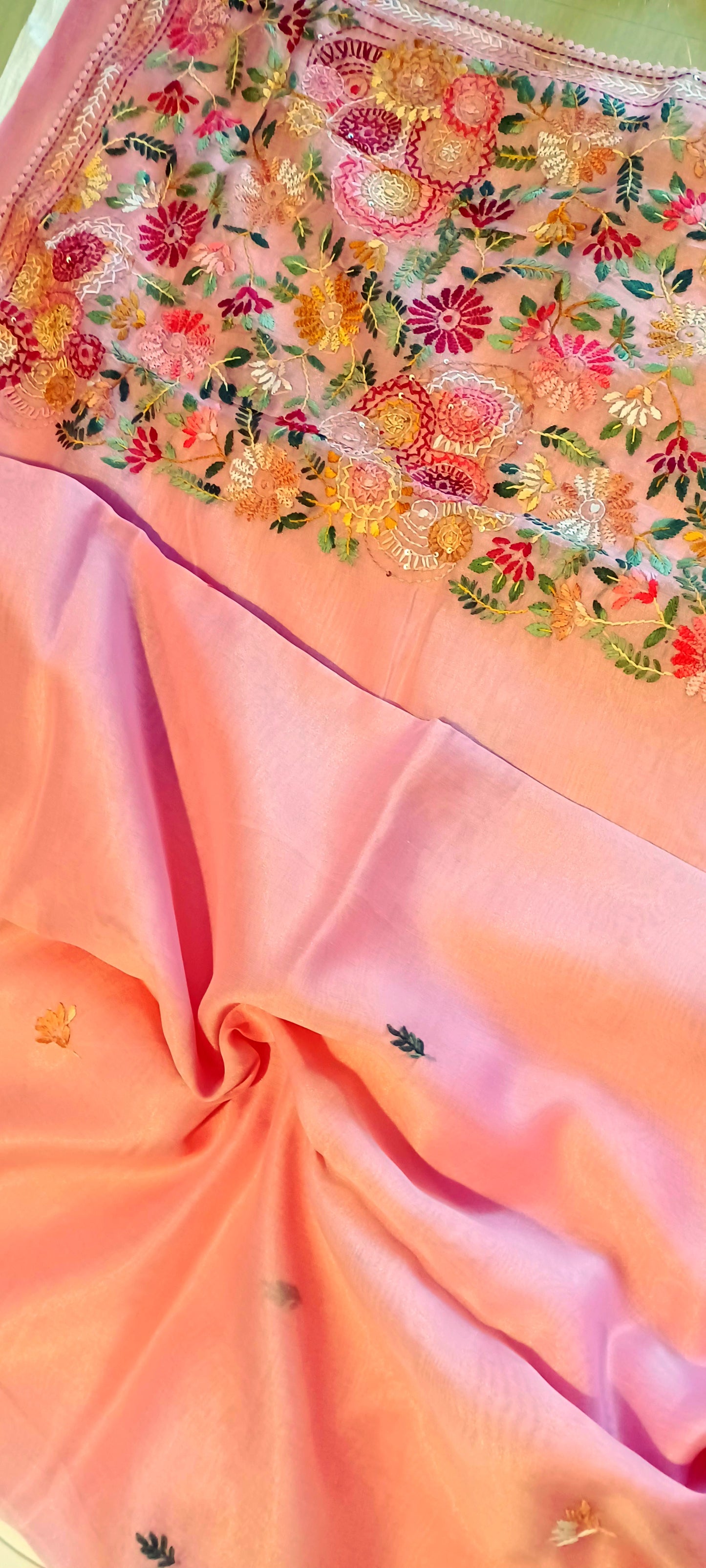 Peach Pink Soft Tissue Chanderi Saree