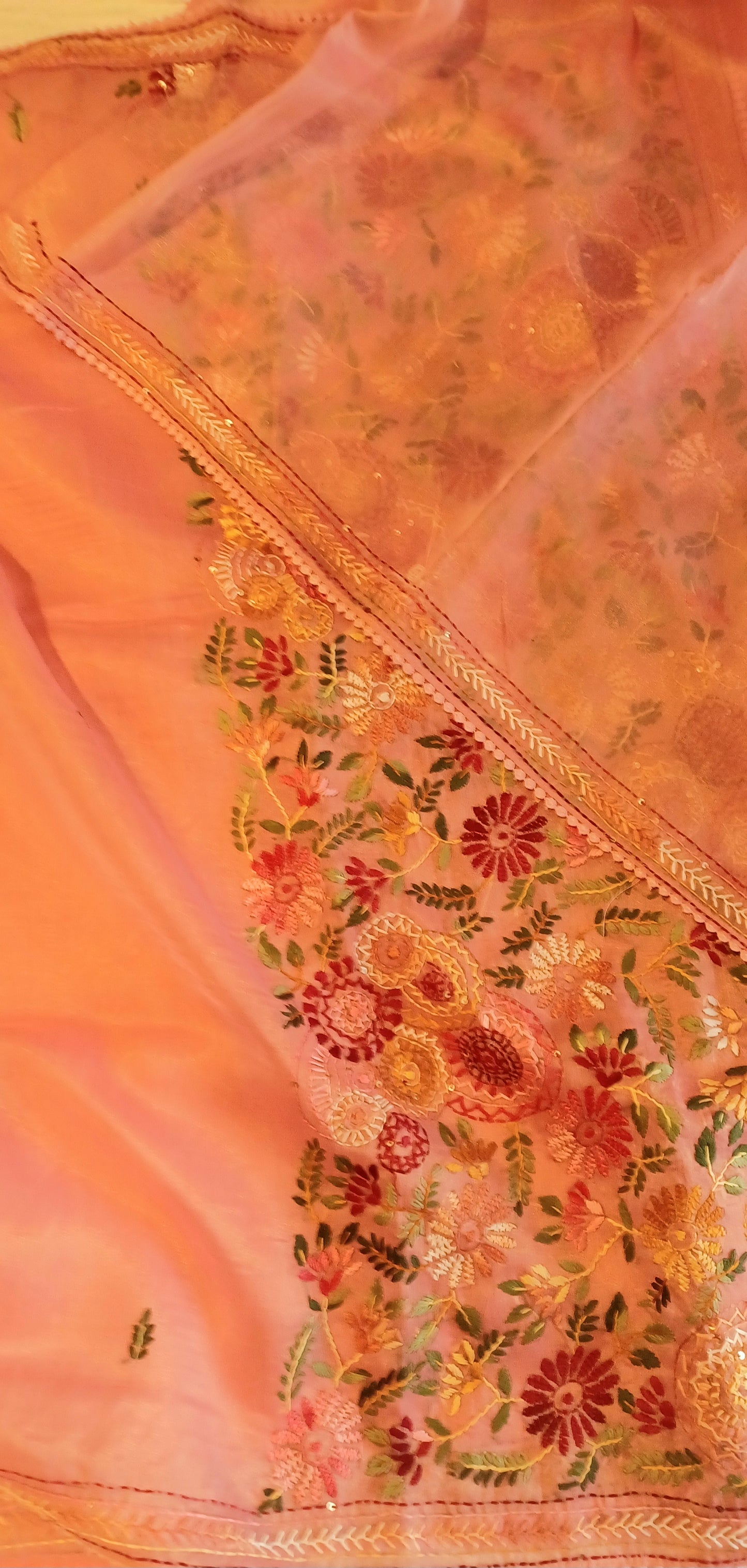 Peach Pink Soft Tissue Chanderi Saree
