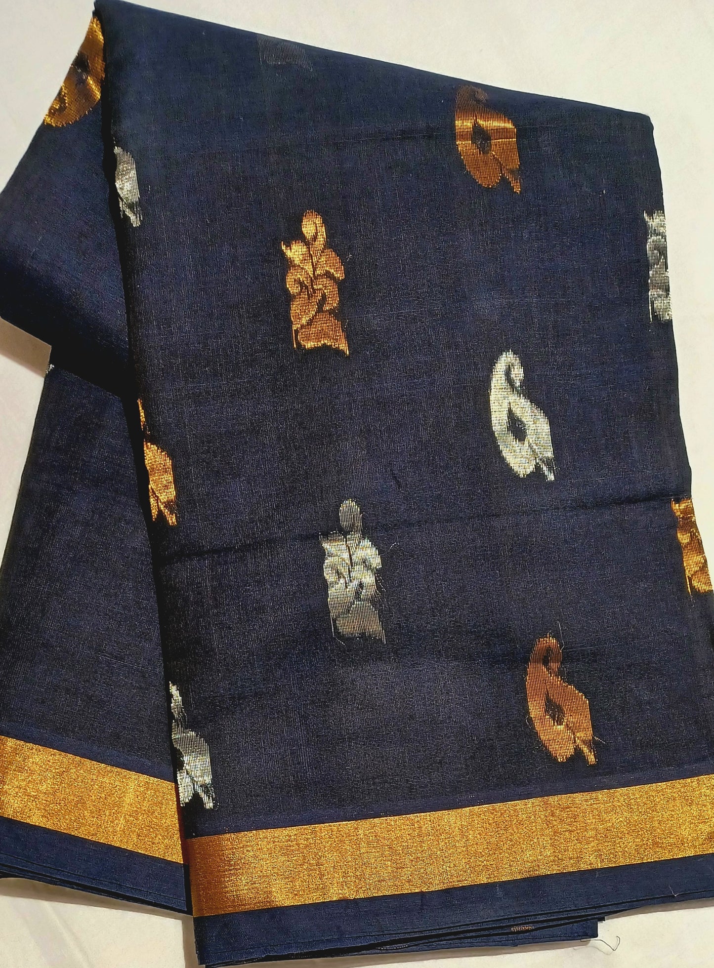 Black - Venkatagiri handloom traditional pure cotton saree with zari motifs and border