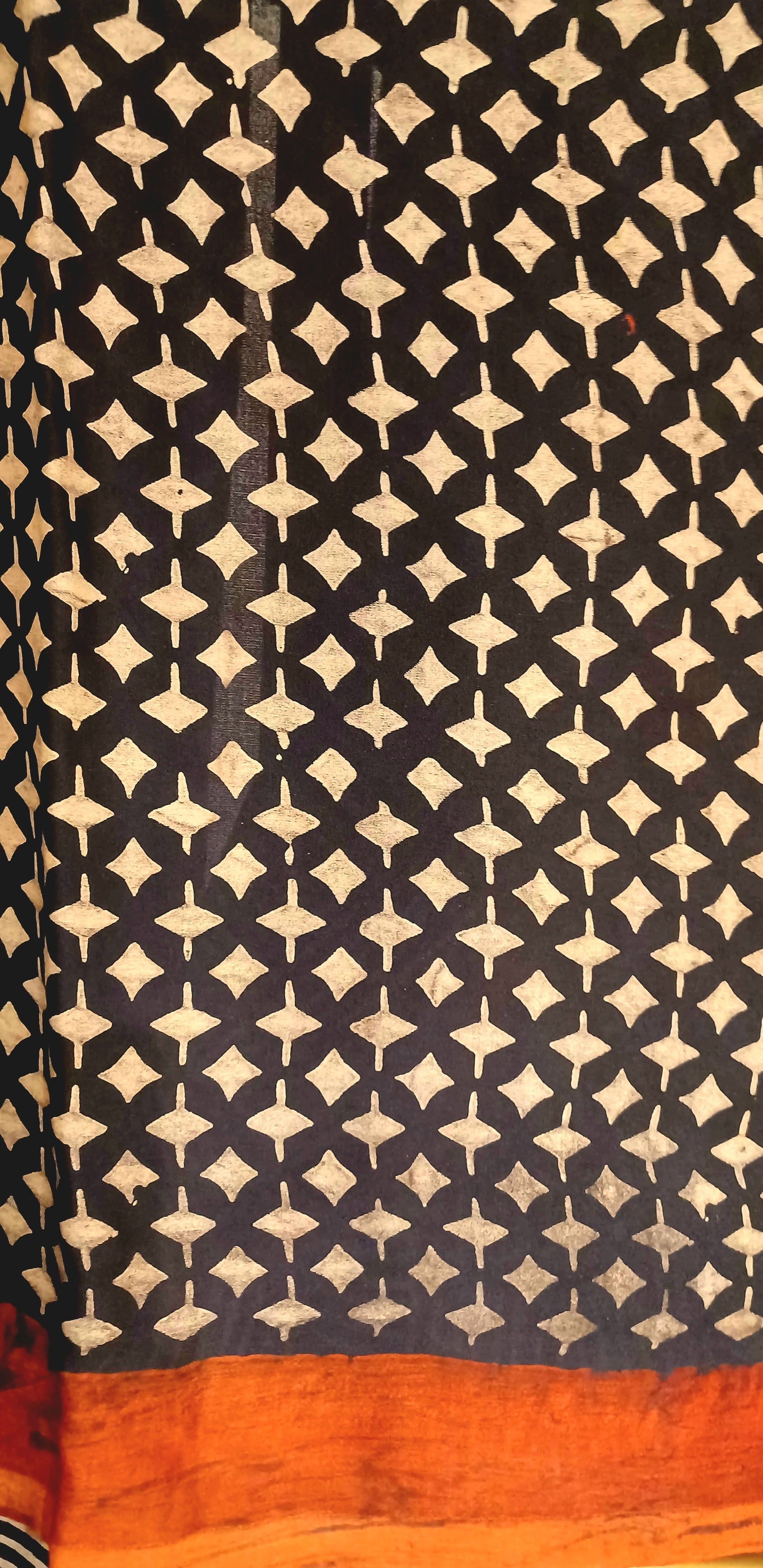 Black, White and Rust - Modal Silk Ajrakh handblock print saree